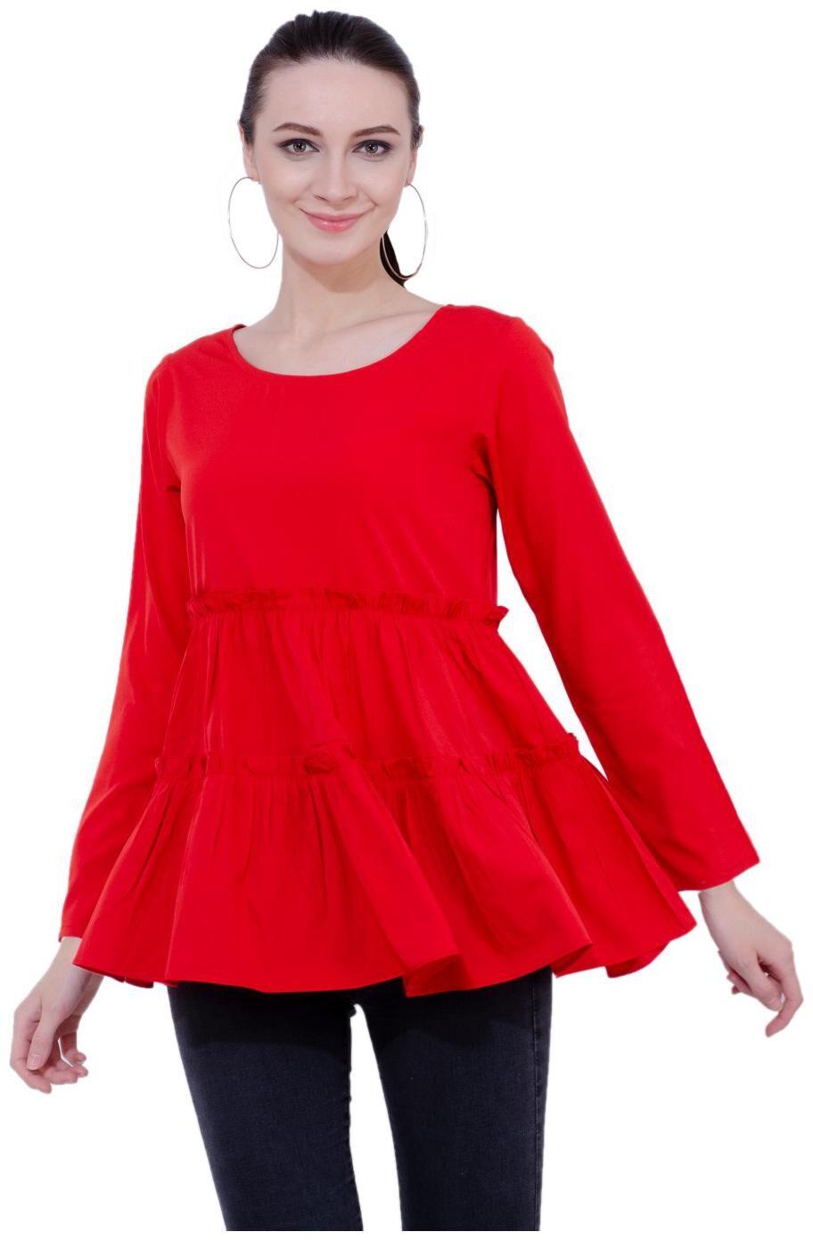 

KARMIC VISION Women Solid Regular top - Red