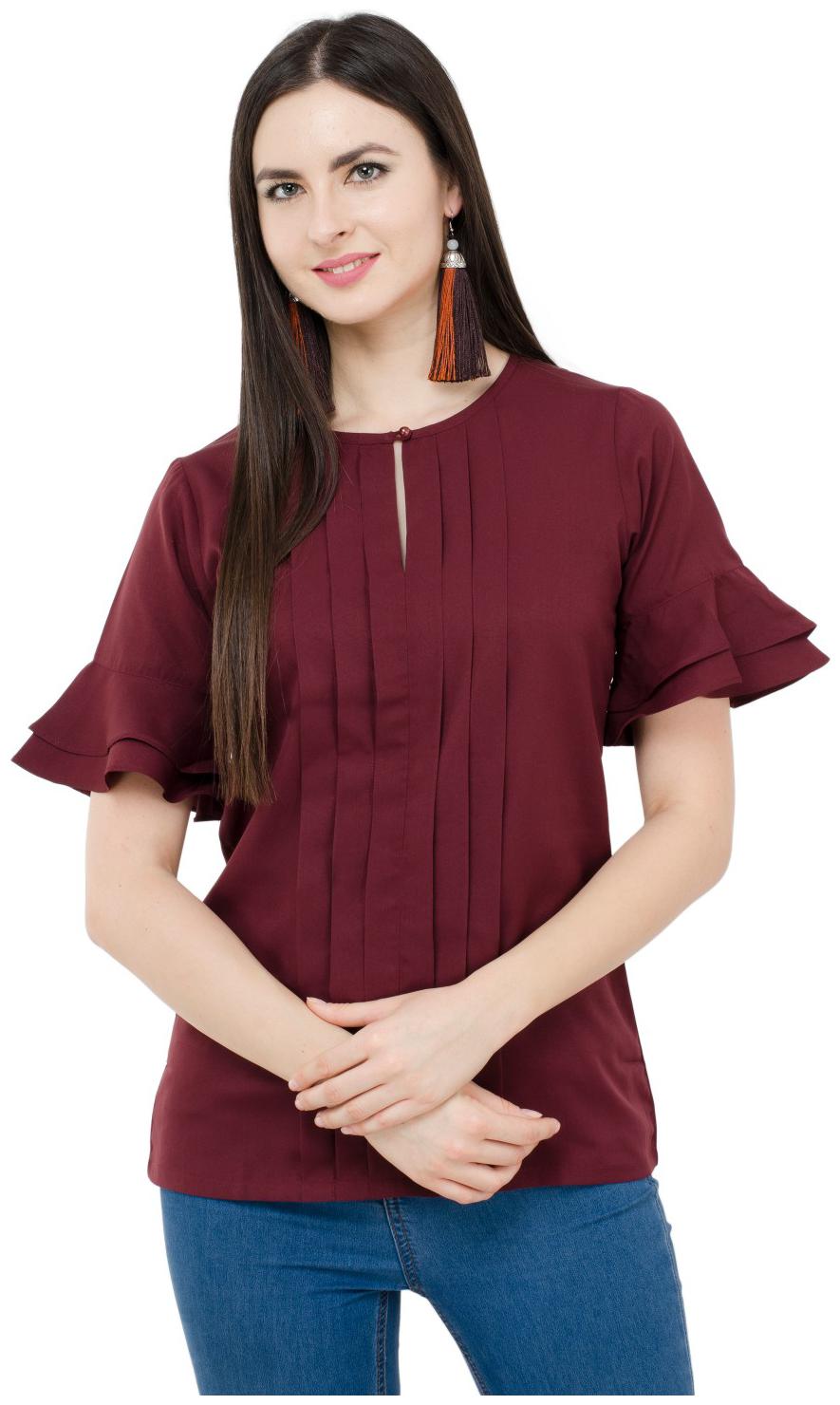 

KARMIC VISION Women Solid Regular top - Brown