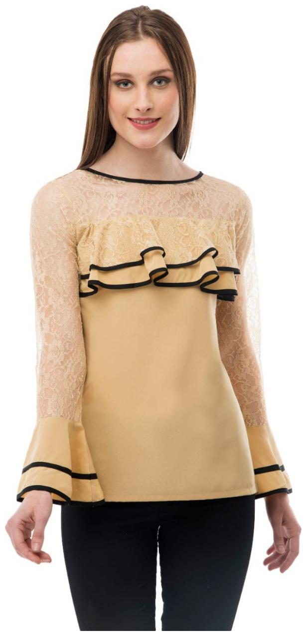 

KARMIC VISION Women Solid Regular top - Beige