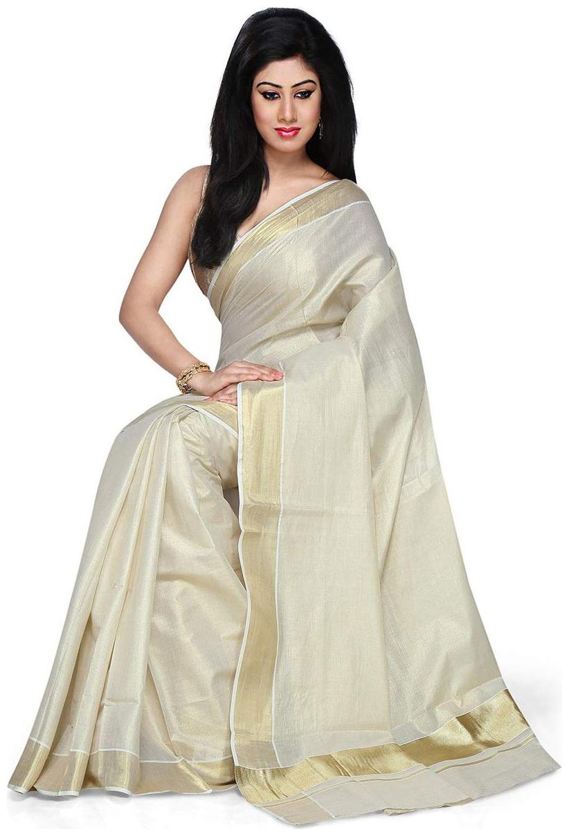 

R SELVAMANI TEX RST Gold Solid Kerala Kasavu Regular Saree With Blouse With blouse