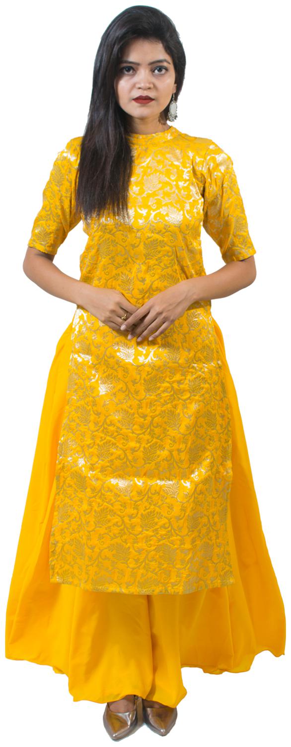 

Rajkumari dress up like a princess Women Yellow Solid Straight Kurta With Palazzo