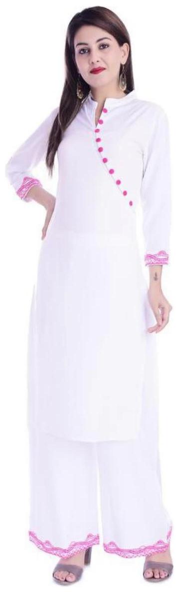 

KASHISHIYA Women White Solid Straight Kurta With Palazzo