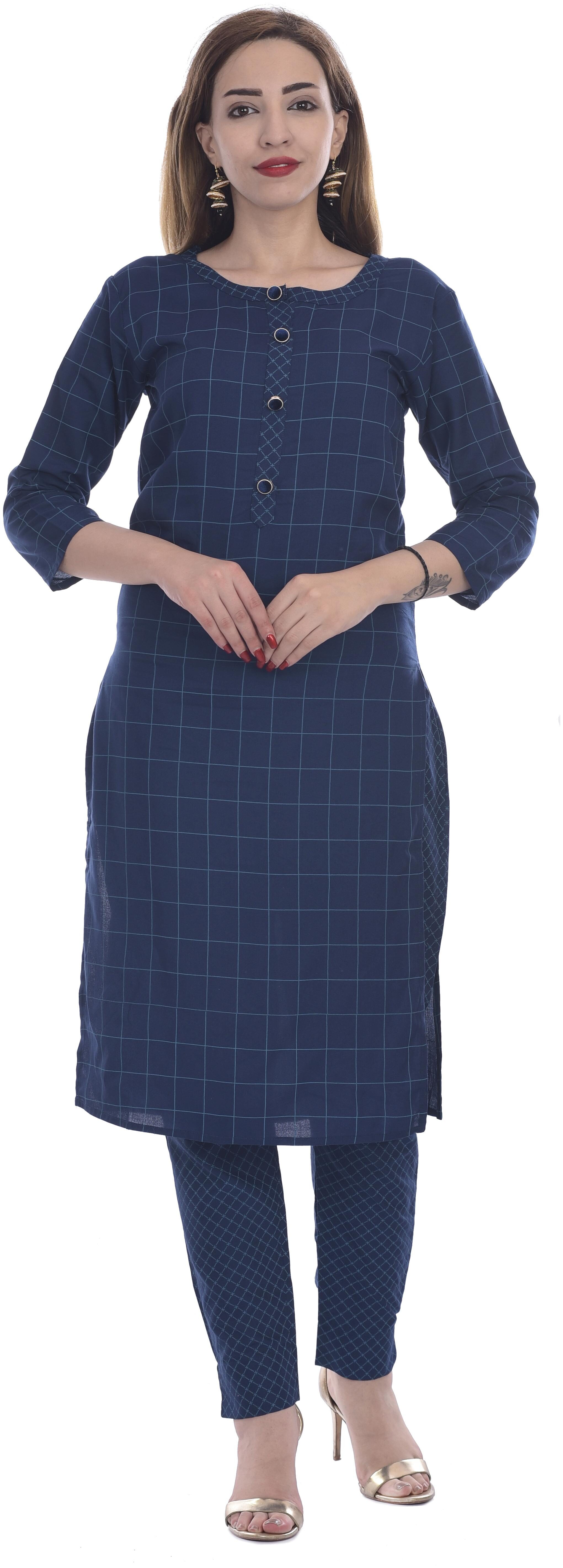 

KASHISHIYA Viscose Rayon Blue Checkered Kurta Pants For Women