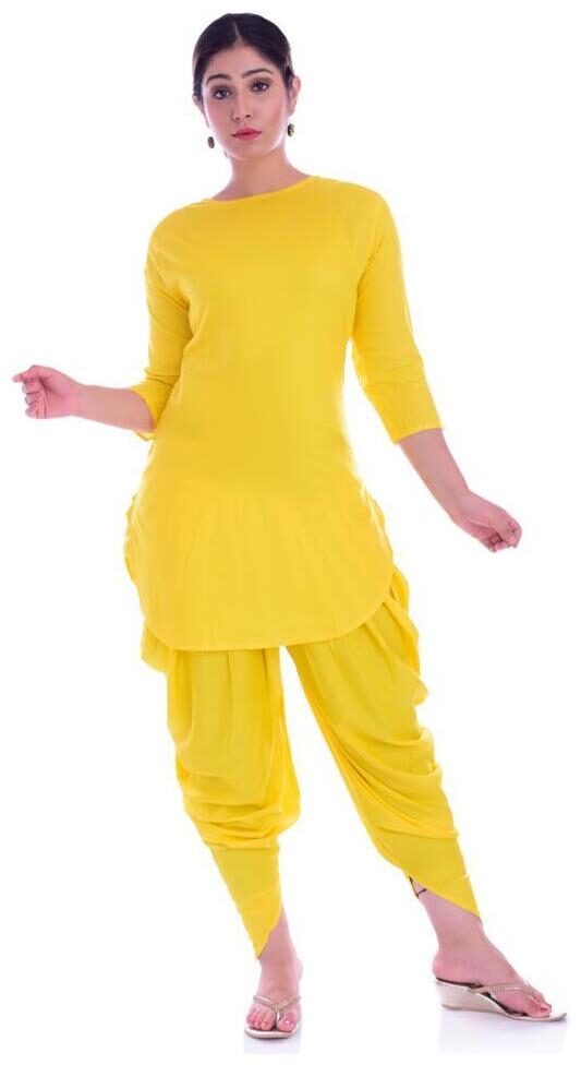 

KASHISHIYA Women Yellow Solid Flared Kurta With Dhoti Pants