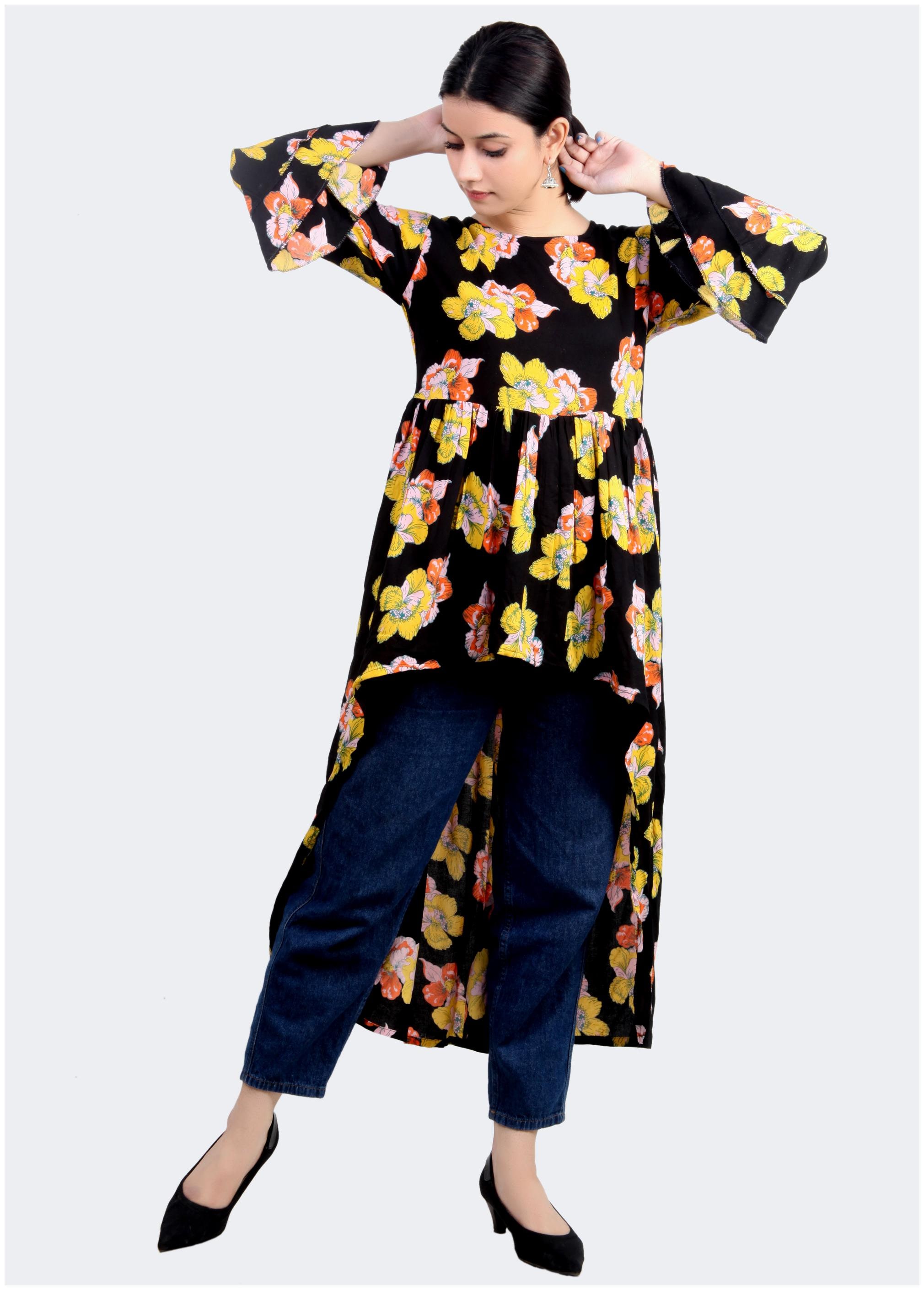 

KASHISHIYA Women Black Floral Assymetrical Kurti