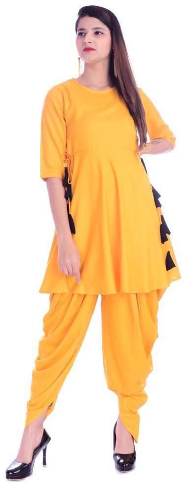 

KASHISHIYA Women Yellow Solid Flared Kurta With Dhoti Pants
