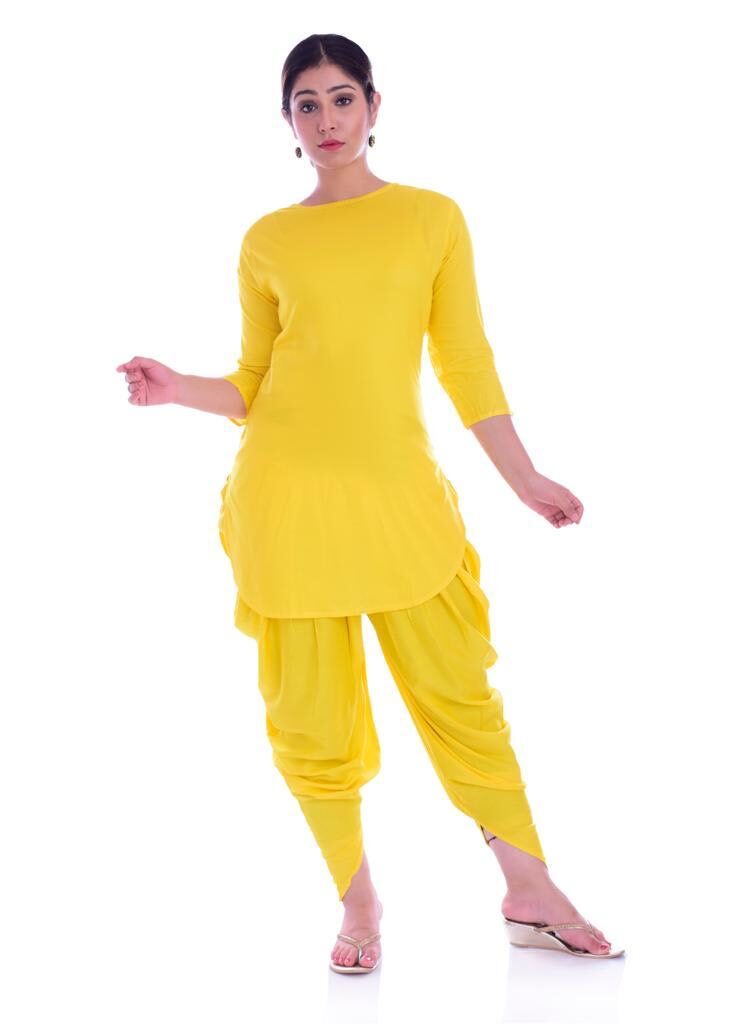 

KASHISHIYA Women Yellow Solid Flared Kurta With Dhoti Pants