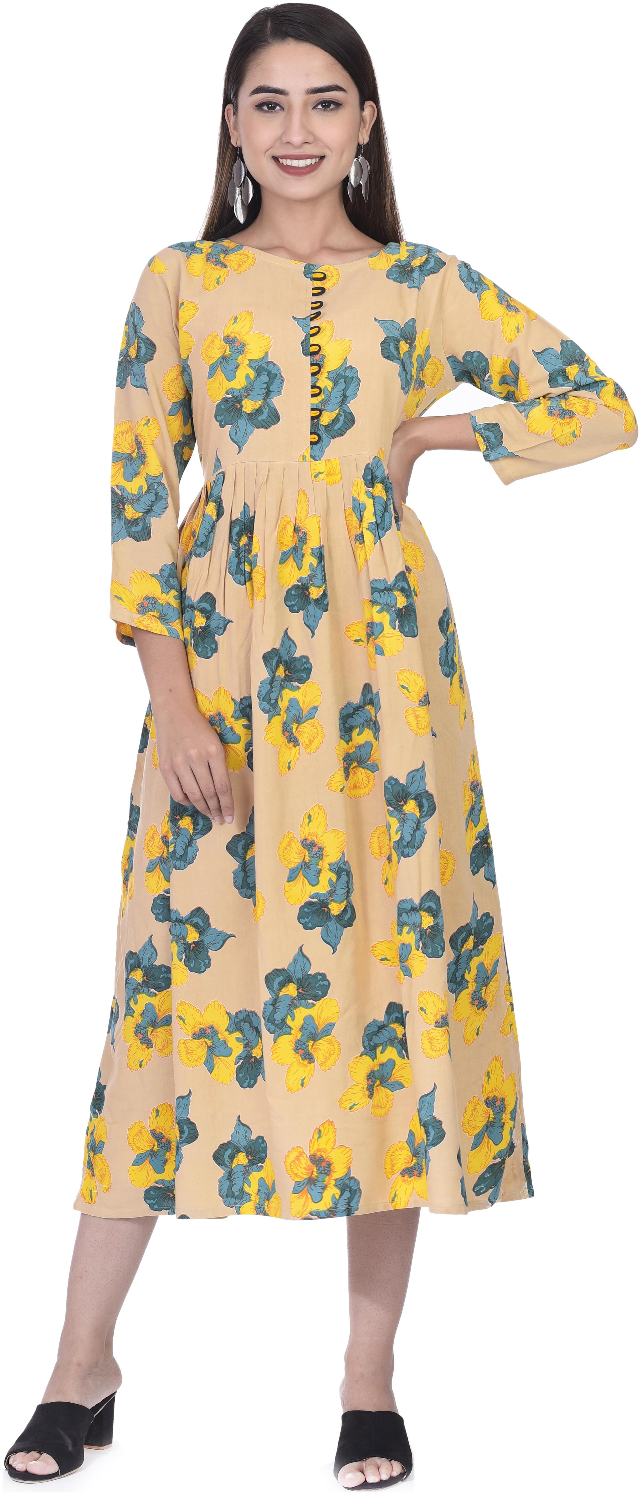 

KASHISHIYA Women Viscose Rayon Floral Fusion Dresses Yellow