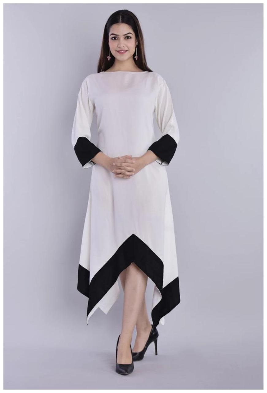

KASHISHIYA Women Cotton Solid White Asymmetric Dress