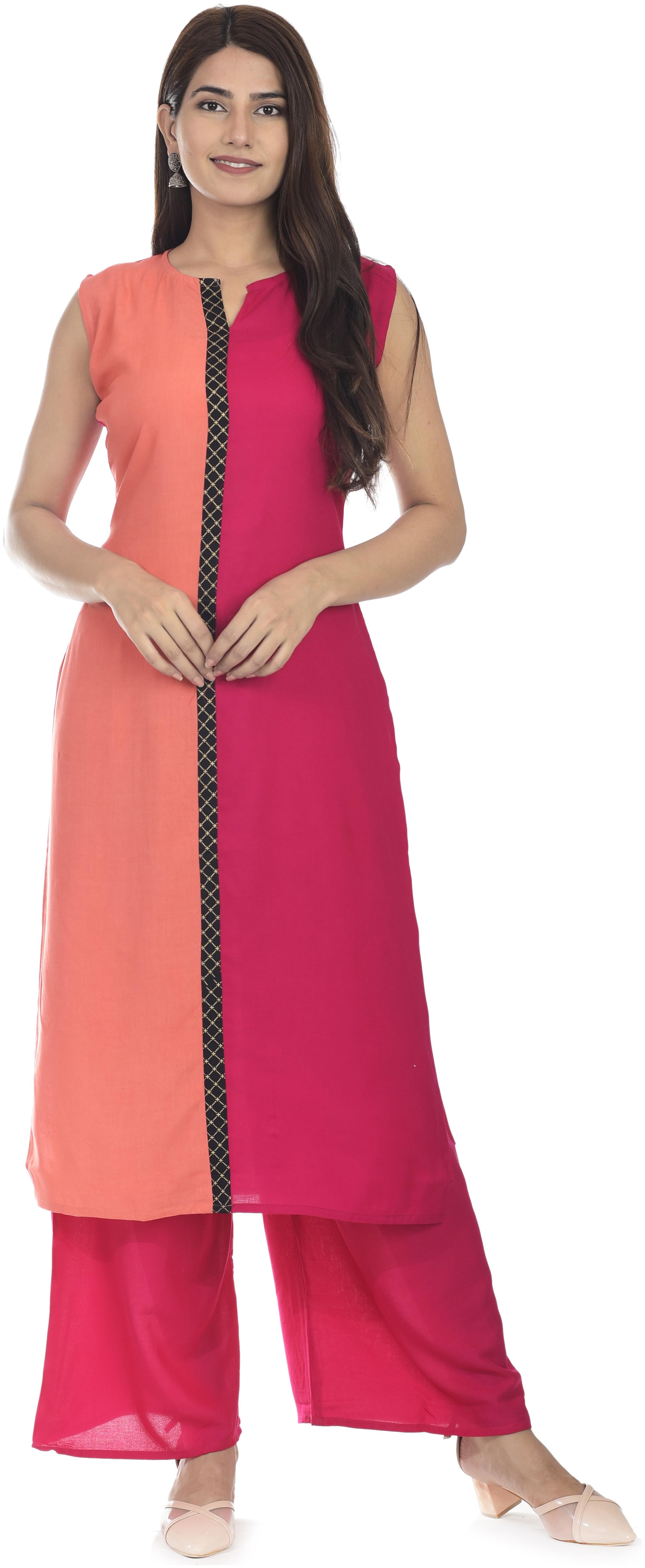 

KASHISHIYA Women Pink Colorblocked Straight Kurta With Palazzo