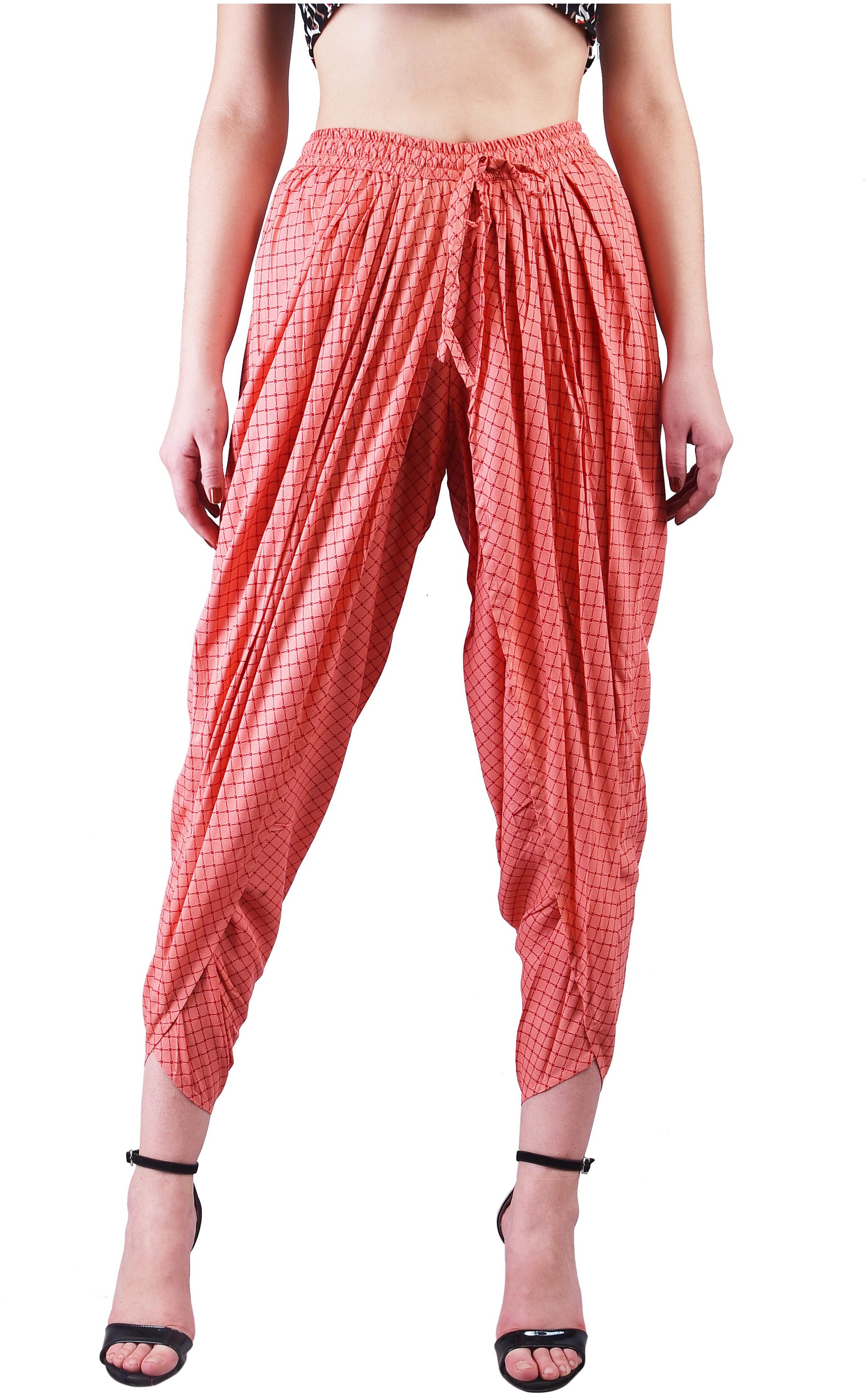 

Kashishiya Women S Cotton Rayon Peach Checked Dhoti Pant