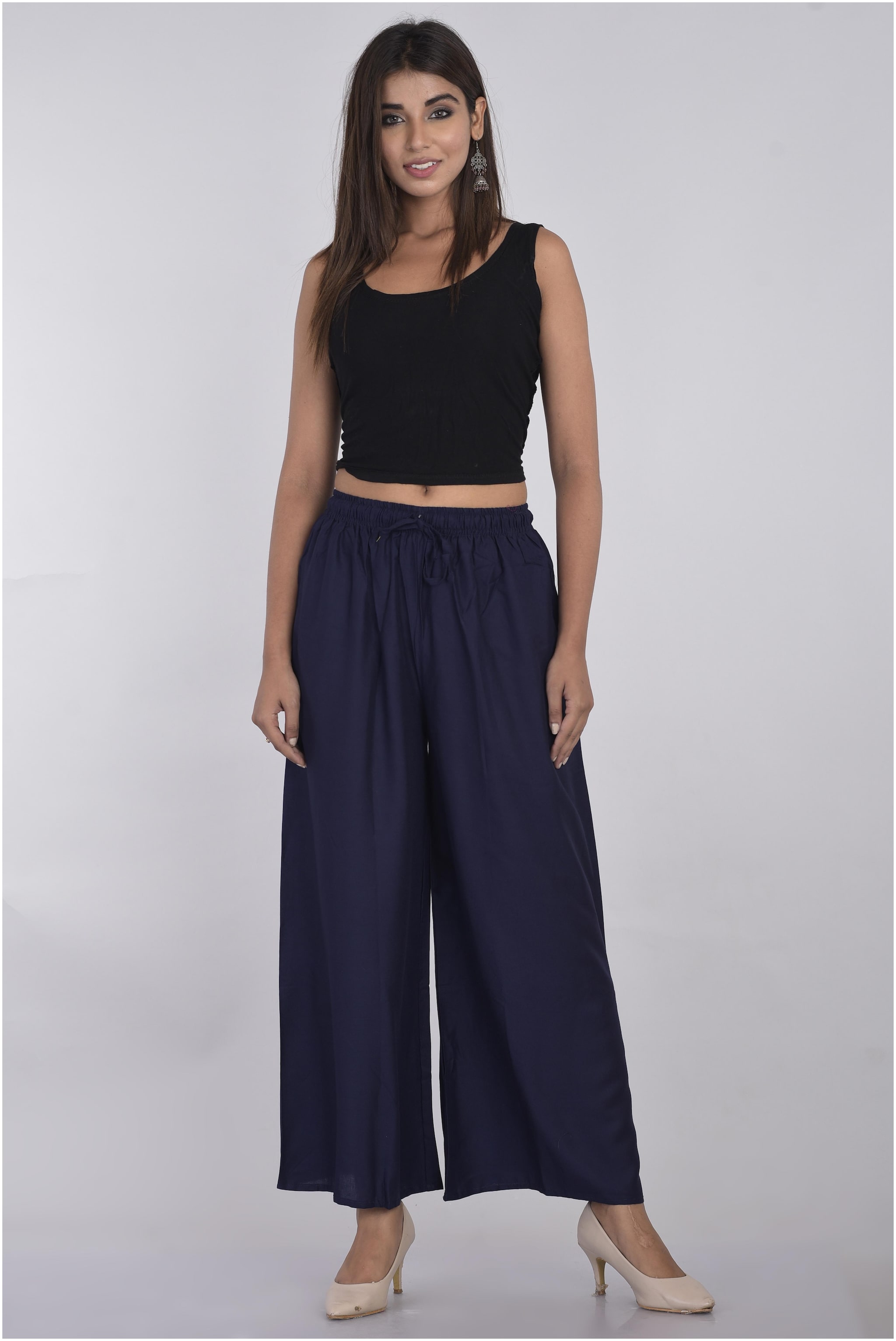 

KASHISHIYA Navy Blue Solid Straight Palazzo