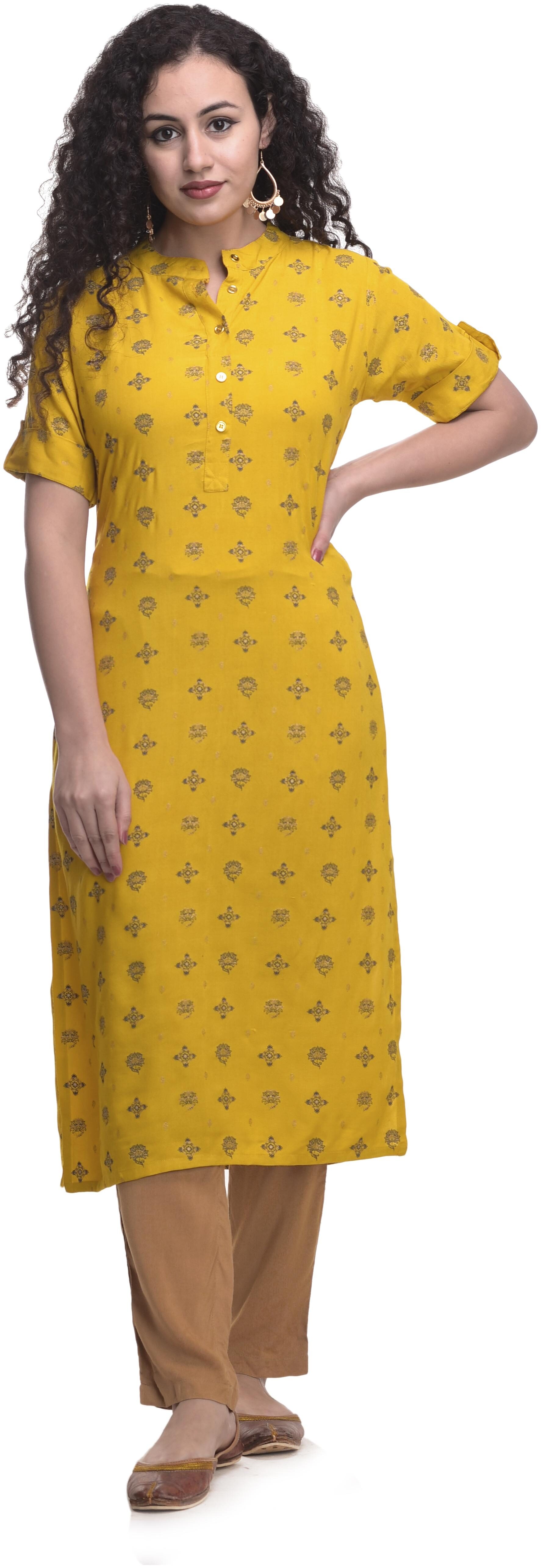 

KASHISHIYA Women Yellow Printed Straight Kurti