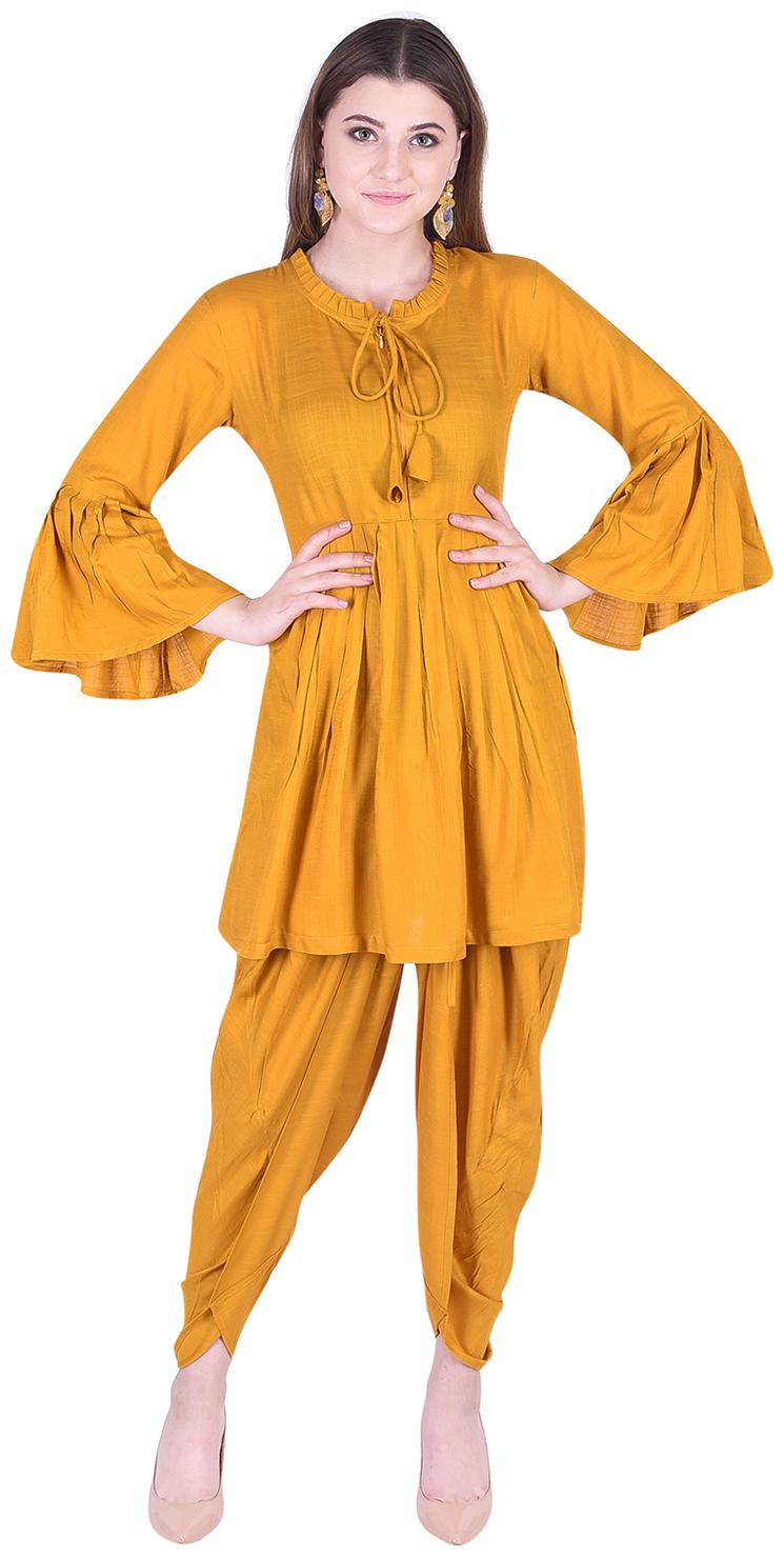 

KASHISHIYA Women Mustard Solid Anarkali Kurta With Dhoti Pants