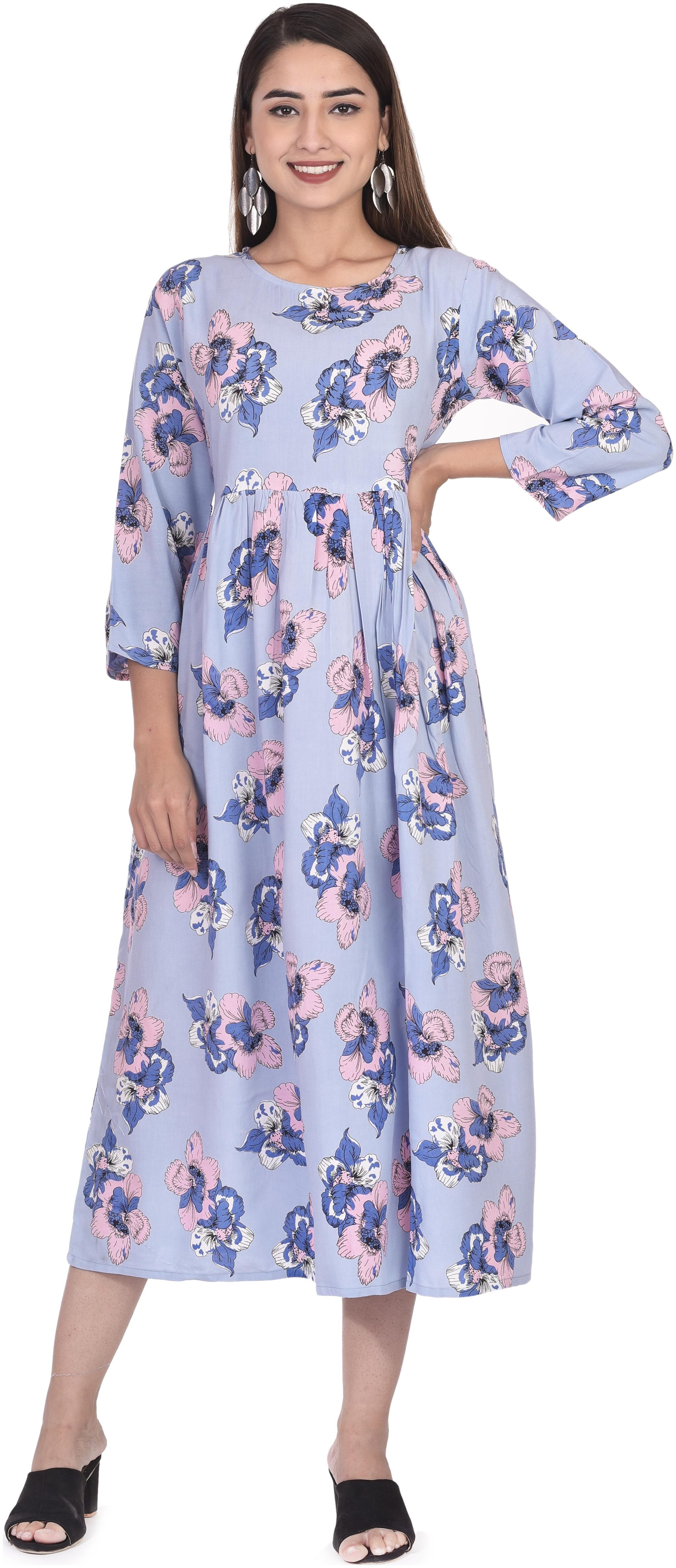 

KASHISHIYA Women Viscose Rayon Floral Fusion Dresses Blue