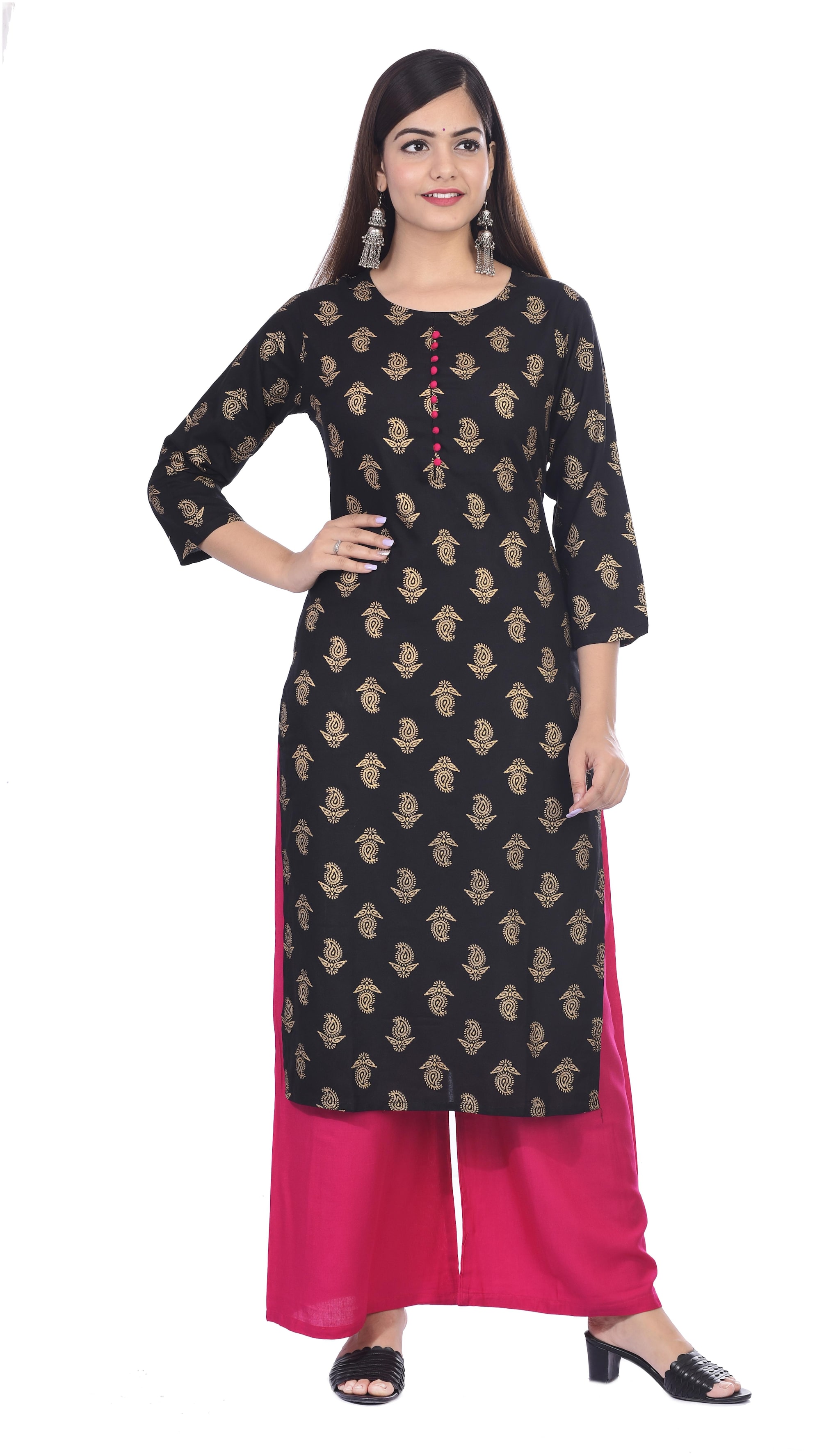 

KASHISHIYA Women Black Printed Straight Kurta With Palazzo