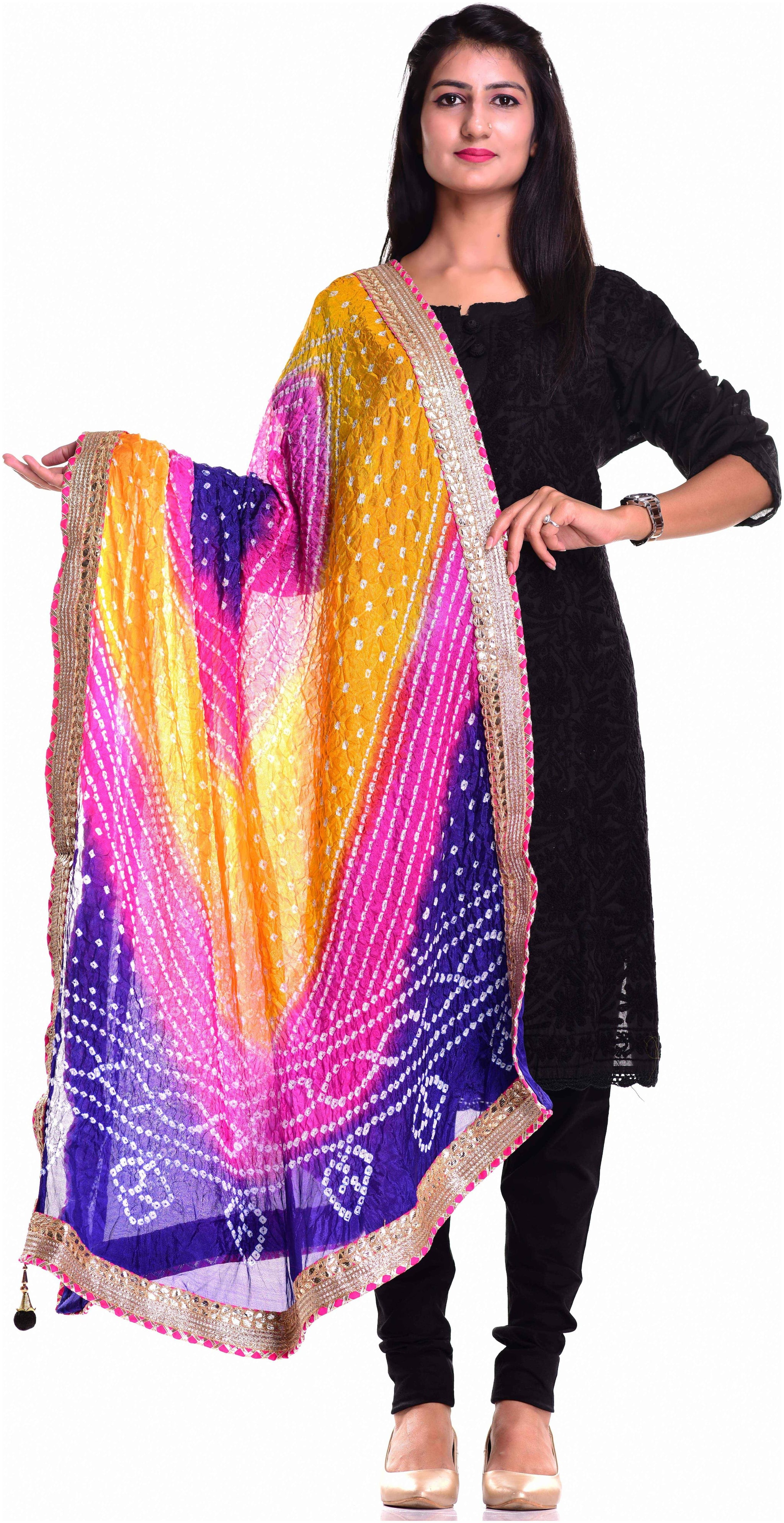 

Kastiel Bandhani Art Silk Dupataa With Gota Border For Girls Women