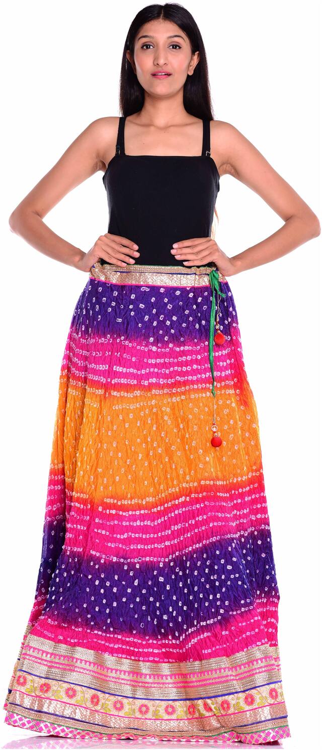 Kastiel Bandhani Art Silk Women's Skirt With Gota Patti Border Lace