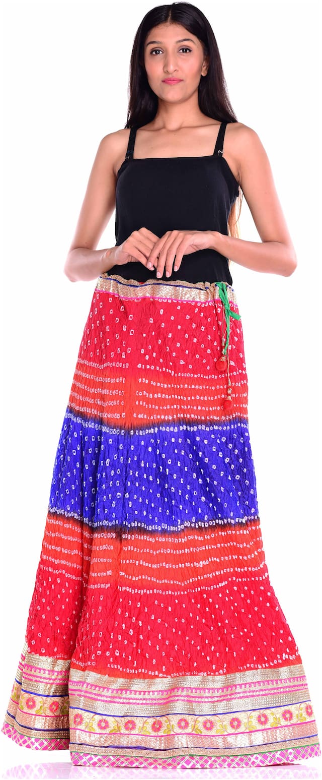 Kastiel Bandhani Art Silk Women's Skirt With Gota Patti Border Lace