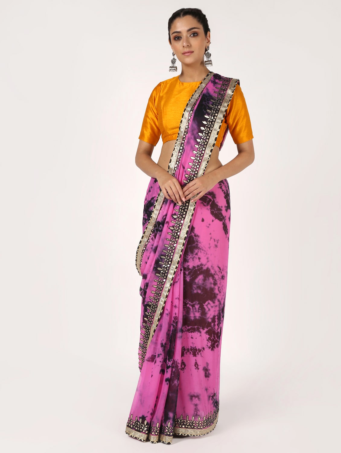 

KASTIEL Chiffon Festive Universal Saree With Blouse Pink