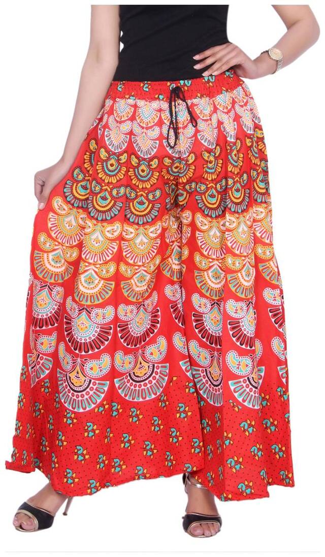 Kastiel Women 's cotton Red Printed Plazzo