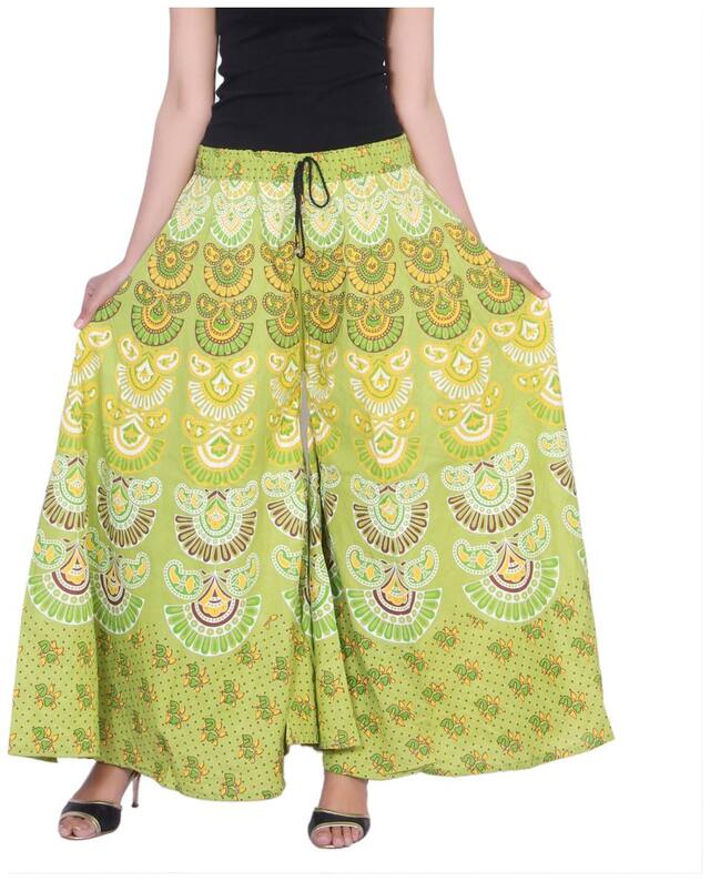 Kastiel Women 's cotton Green Printed Plazzo