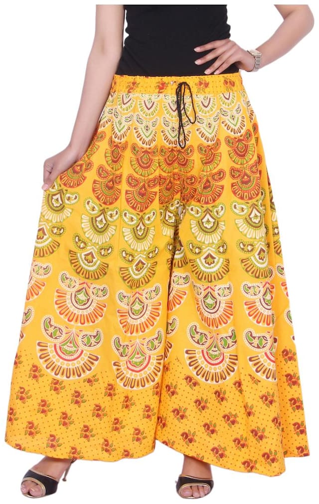 Kastiel Women 's cotton Yellow Printed Plazzo