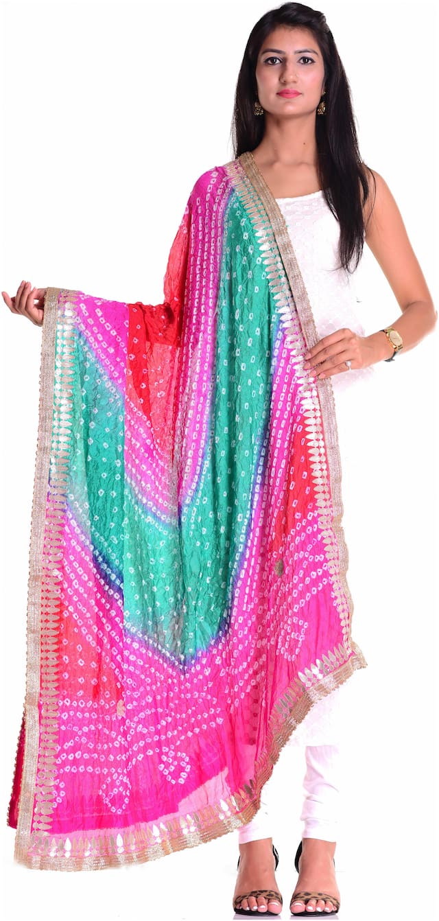 Kastiel Multi Color Bandhani Art Silk Dupatta Gota Patti Work With Border For Women
