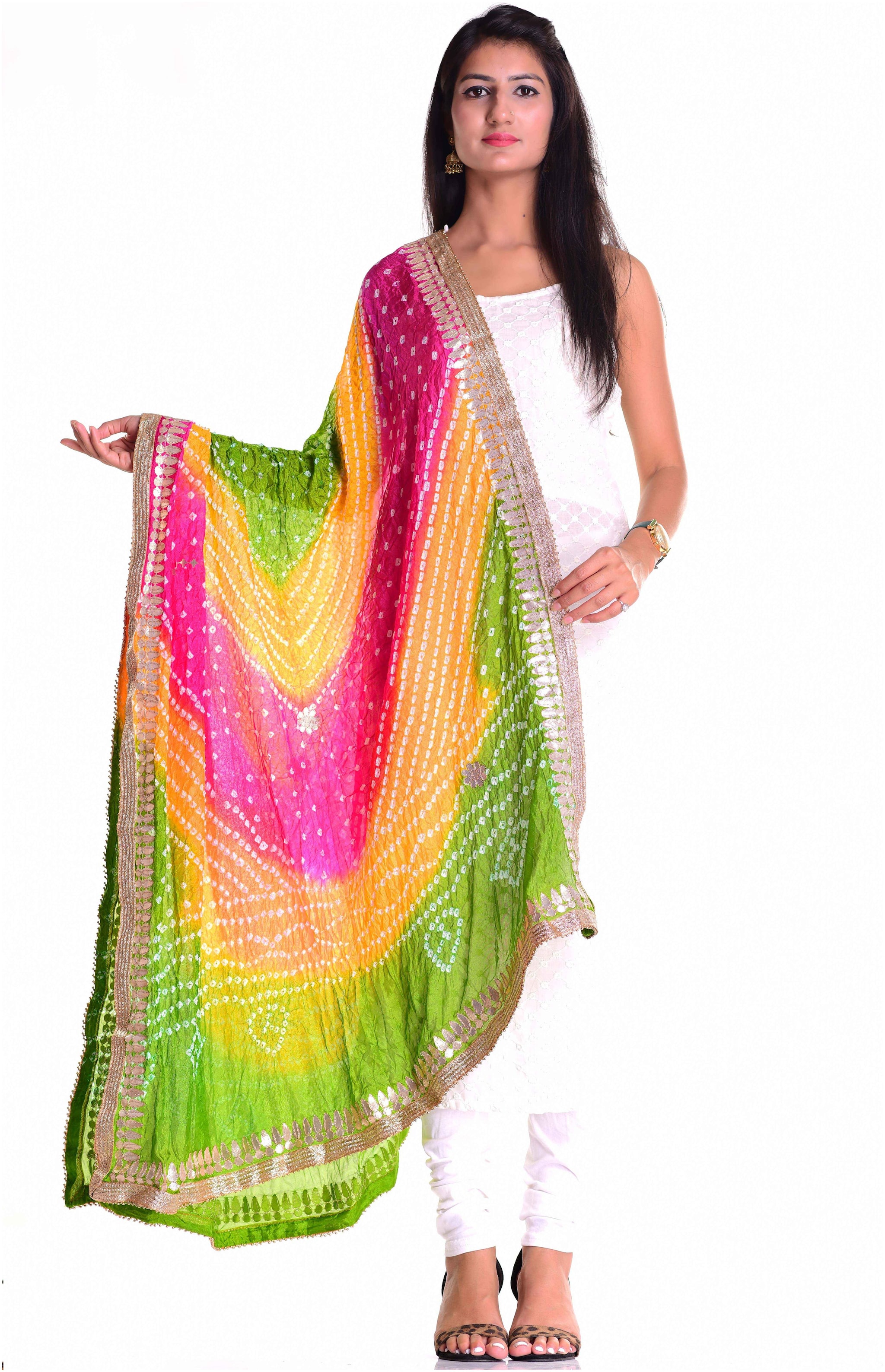 

Kastiel Multi Color Bandhani Art Silk Dupatta Gota Patti Work With Border For Women