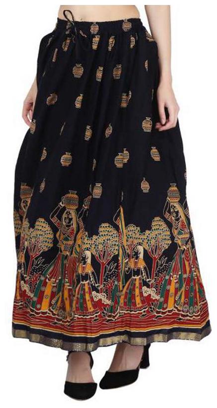 

KASTOORI COLLECTION Printed A-line skirt Maxi Skirt - Black