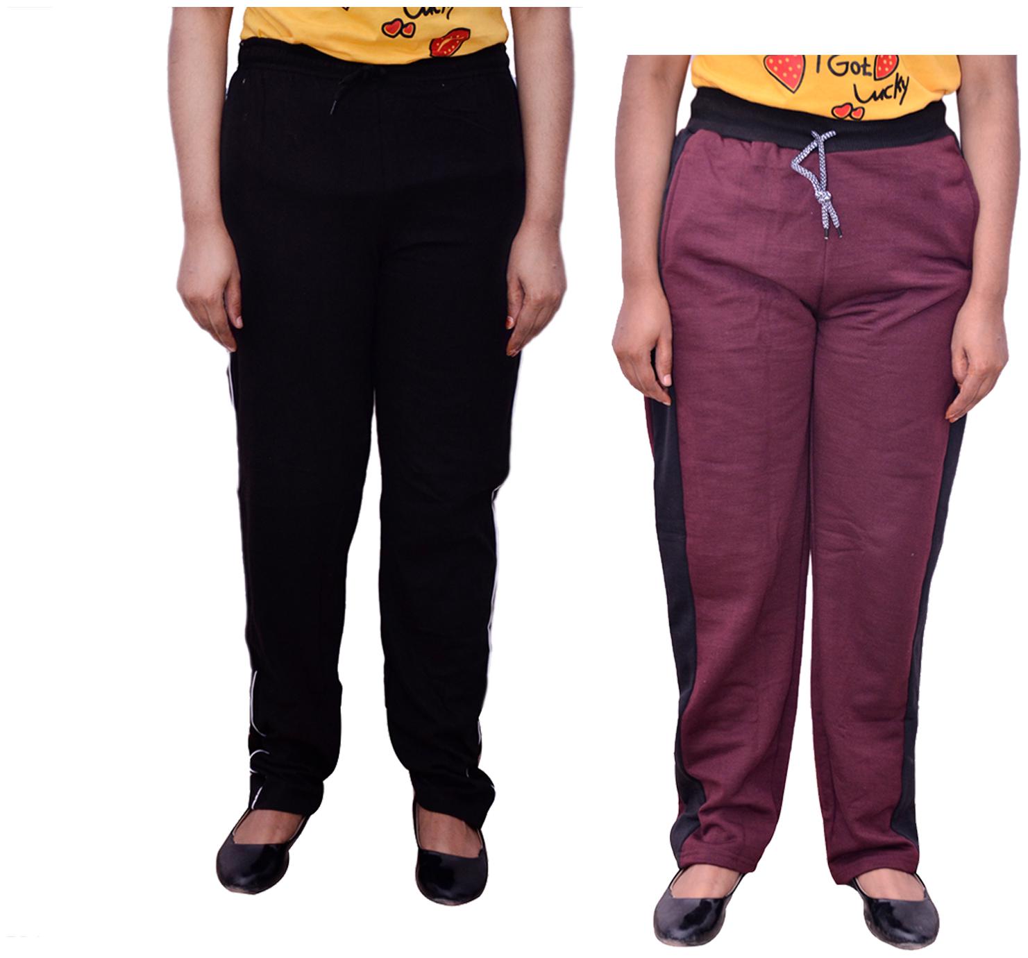 

Kavya Women Regular fit Cotton Solid Track pants - Maroon Black