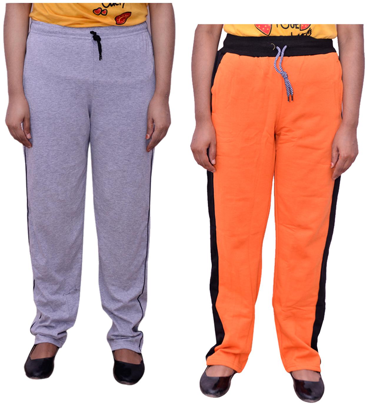 

Kavya Women Regular fit Cotton Solid Track pants - Orange Grey