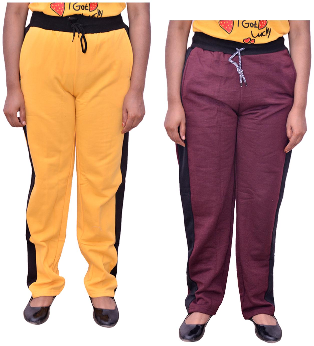 

Kavya Women Regular fit Cotton Solid Track pants - Maroon Yellow