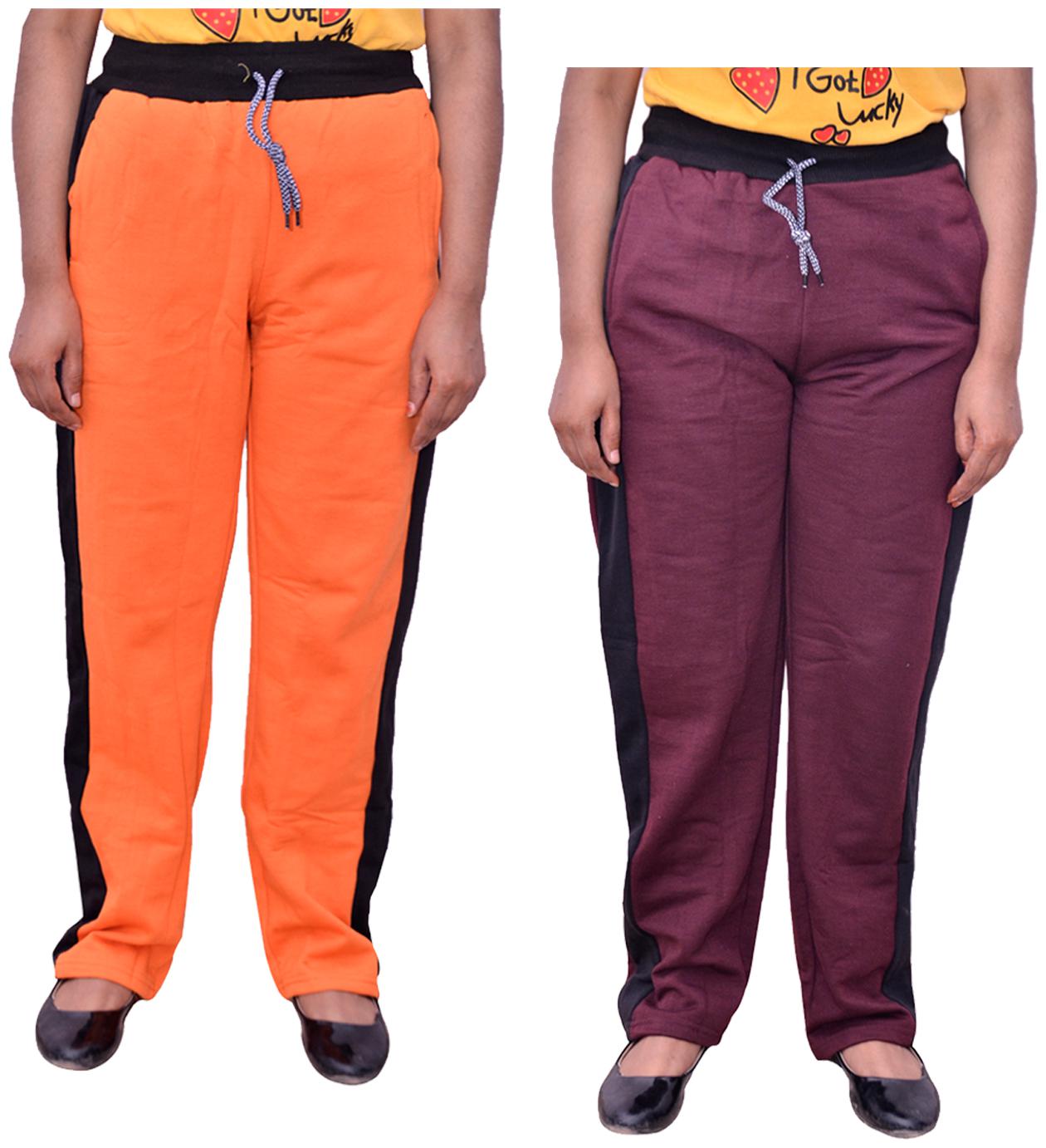 

Kavya Women Regular fit Cotton Solid Track pants - Maroon Orange