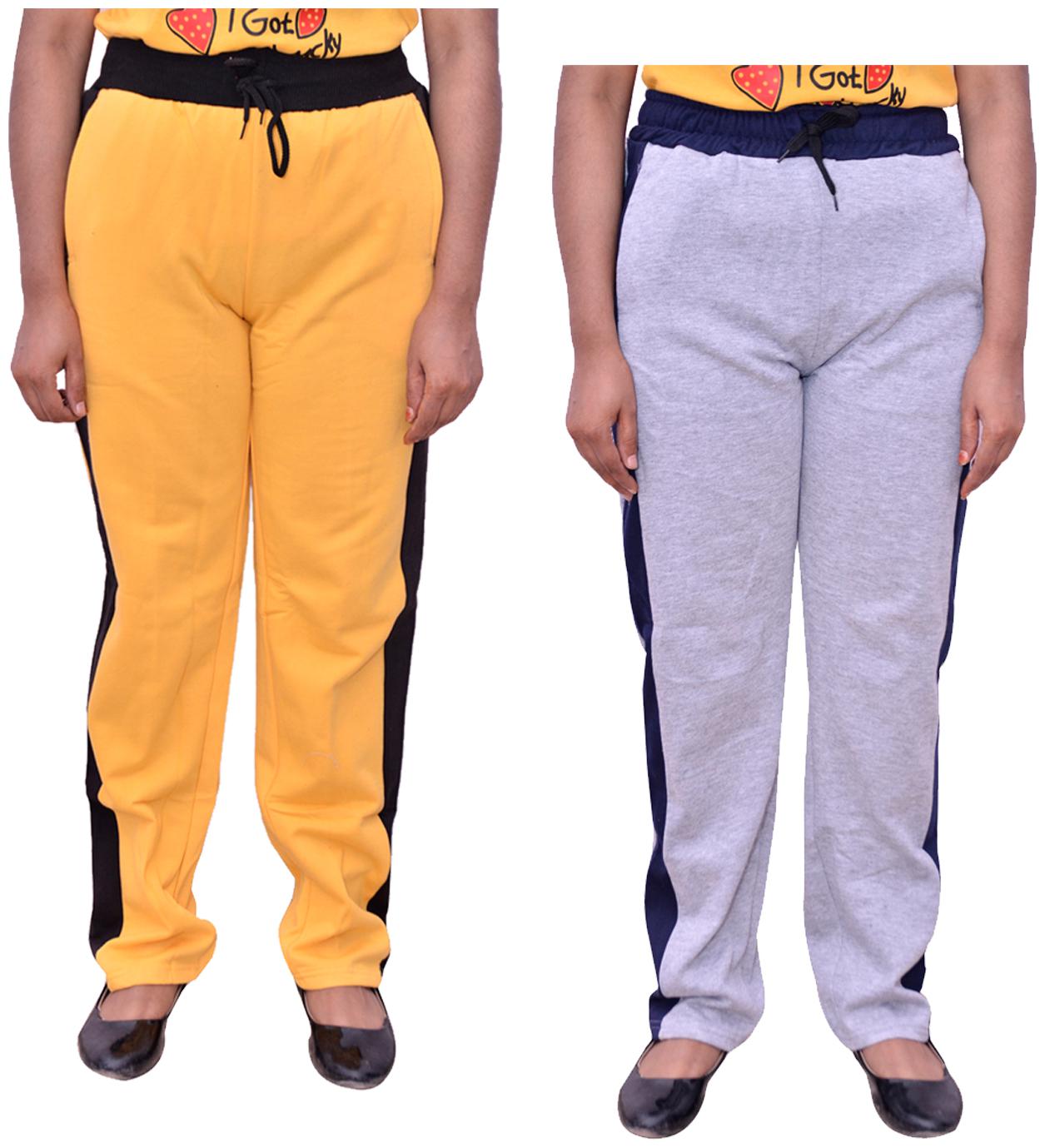 

Kavya Women Regular fit Cotton Solid Track pants - Grey Yellow