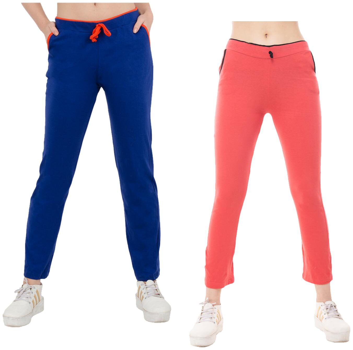 

Kavya Women Regular fit Cotton Solid Track pants - Blue Red