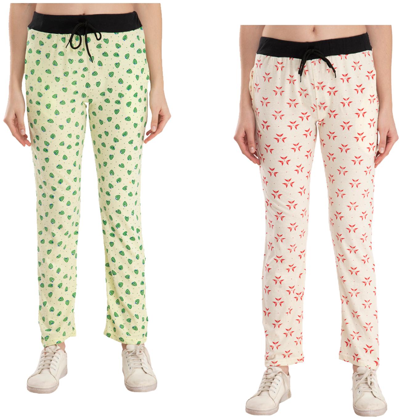 

Kavya Women Regular fit Cotton Printed Track pants - Green Cream