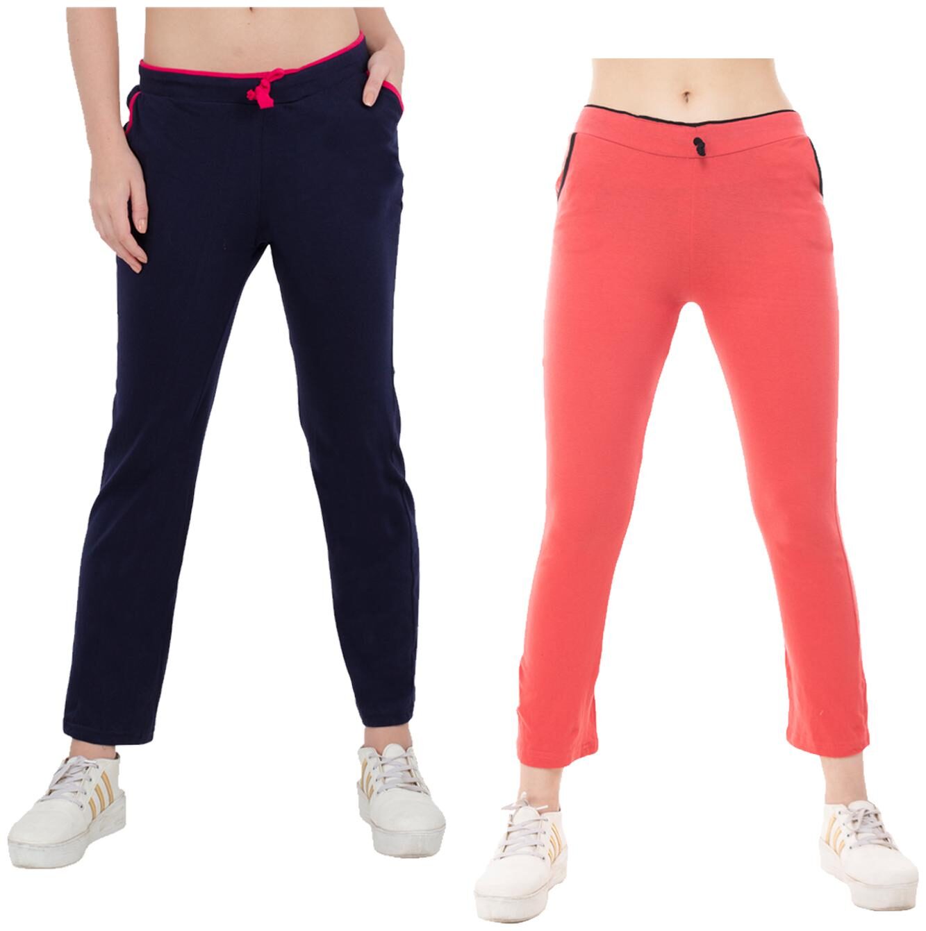 

Kavya Women Regular fit Cotton Solid Track pants - Blue Red
