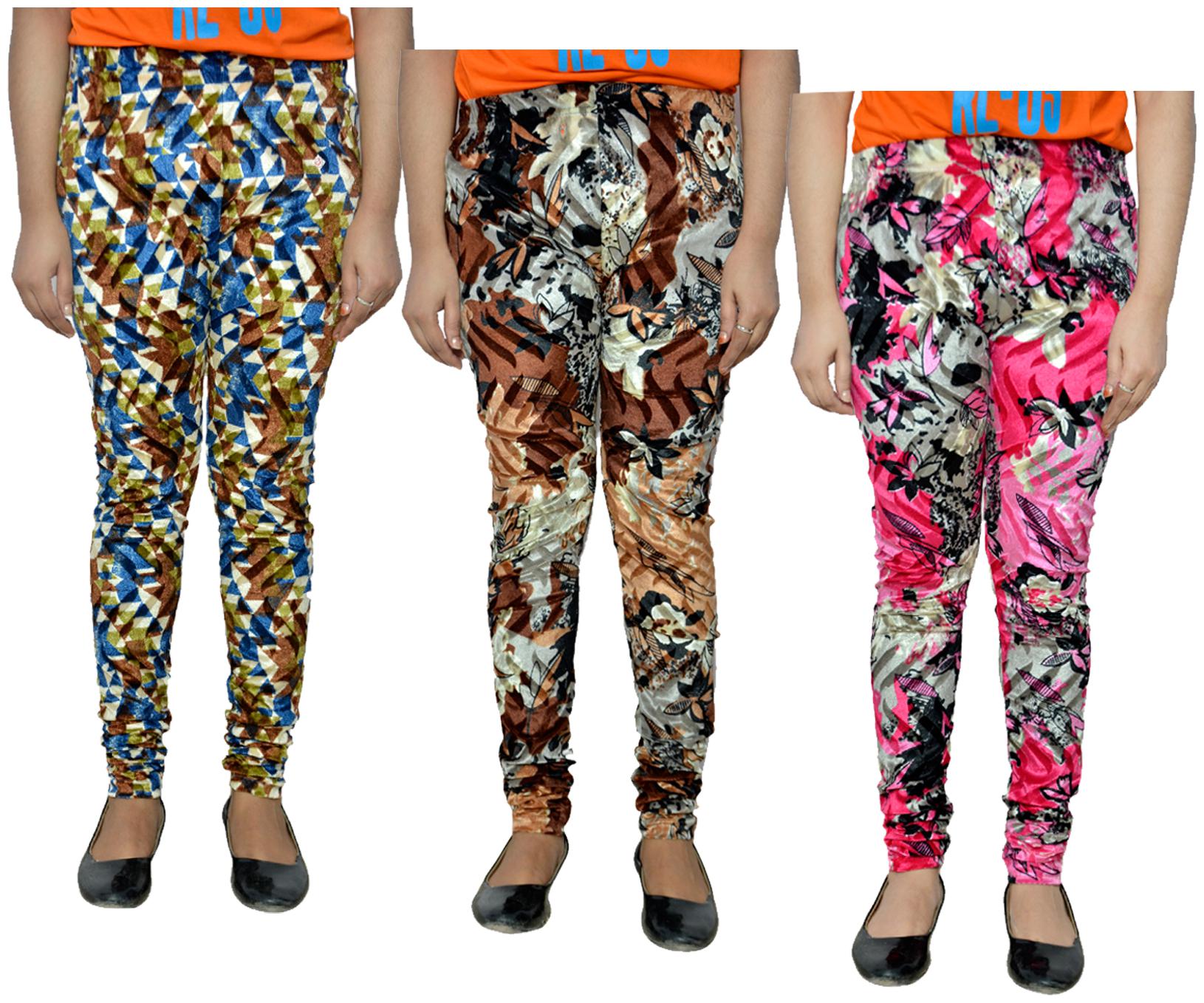

KAVYA Women Printed Velvet Leggings for Winters (Pack Of 3) Multi color