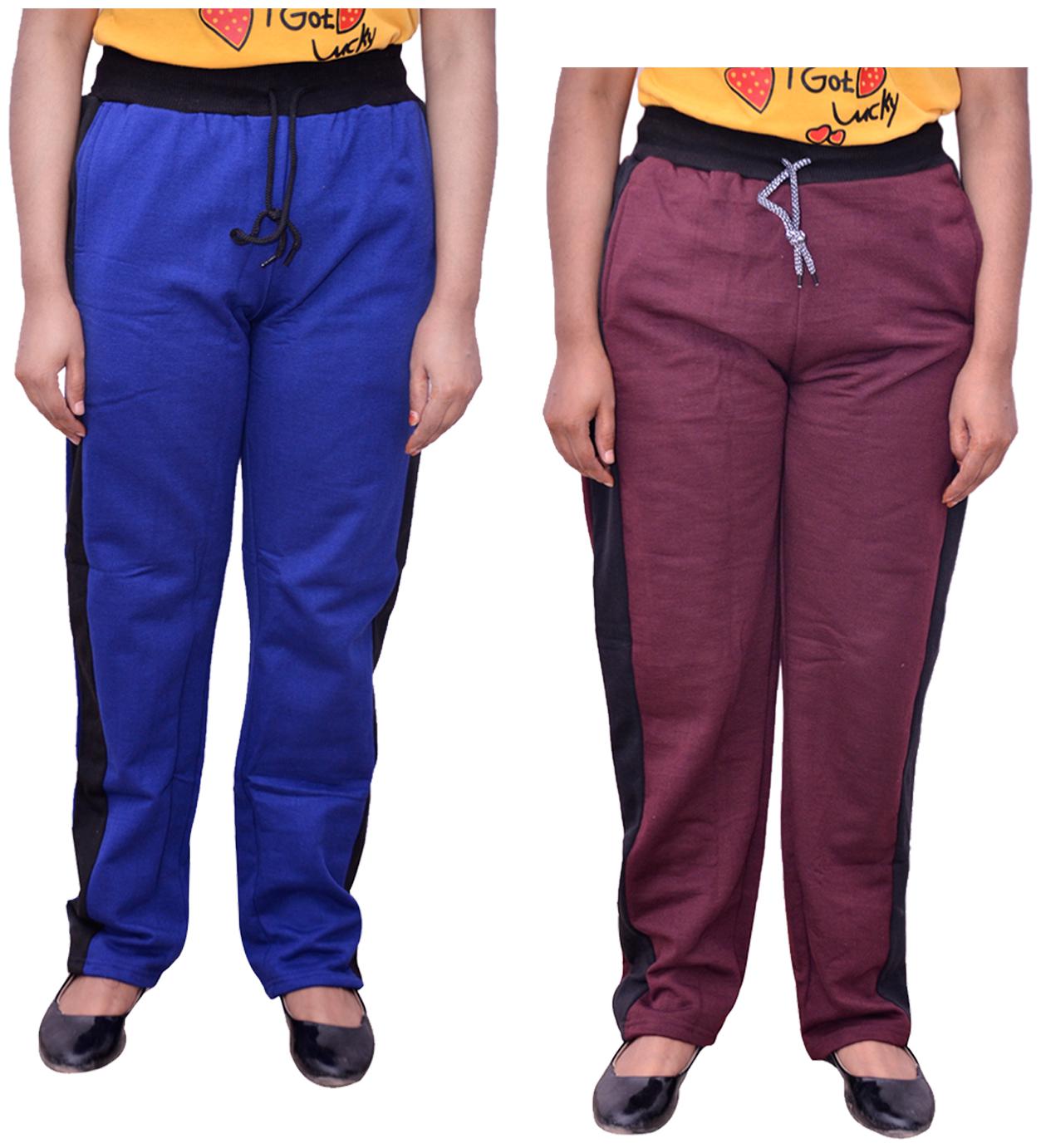 

Kavya Women Regular fit Cotton Solid Track pants - Maroon Blue