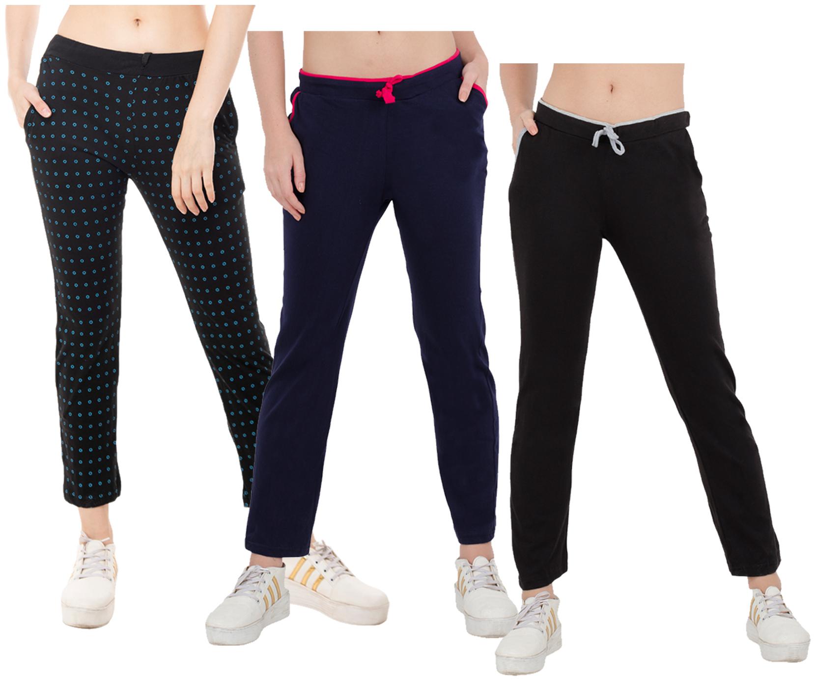 

Kavya Women Regular fit Cotton Solid Track pants - Black Blue