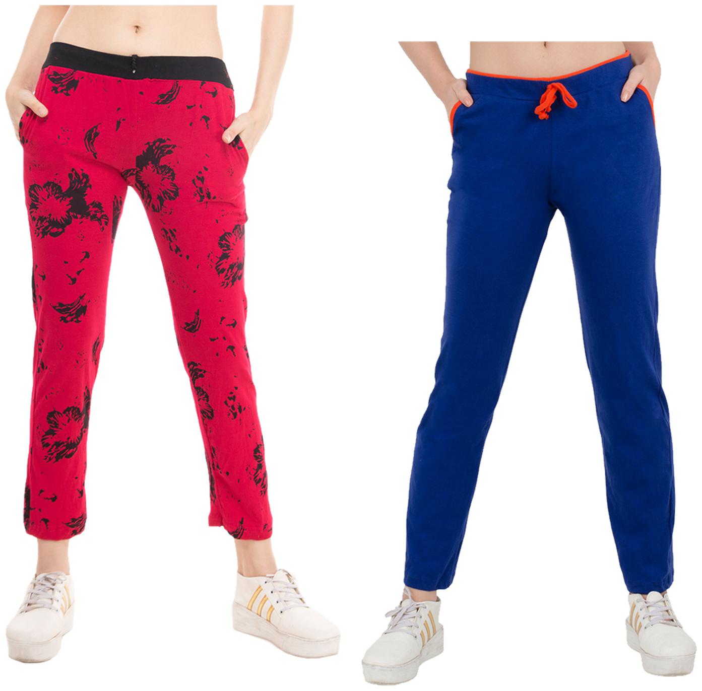 

Kavya Women Regular fit Cotton Solid Track pants - Blue Pink