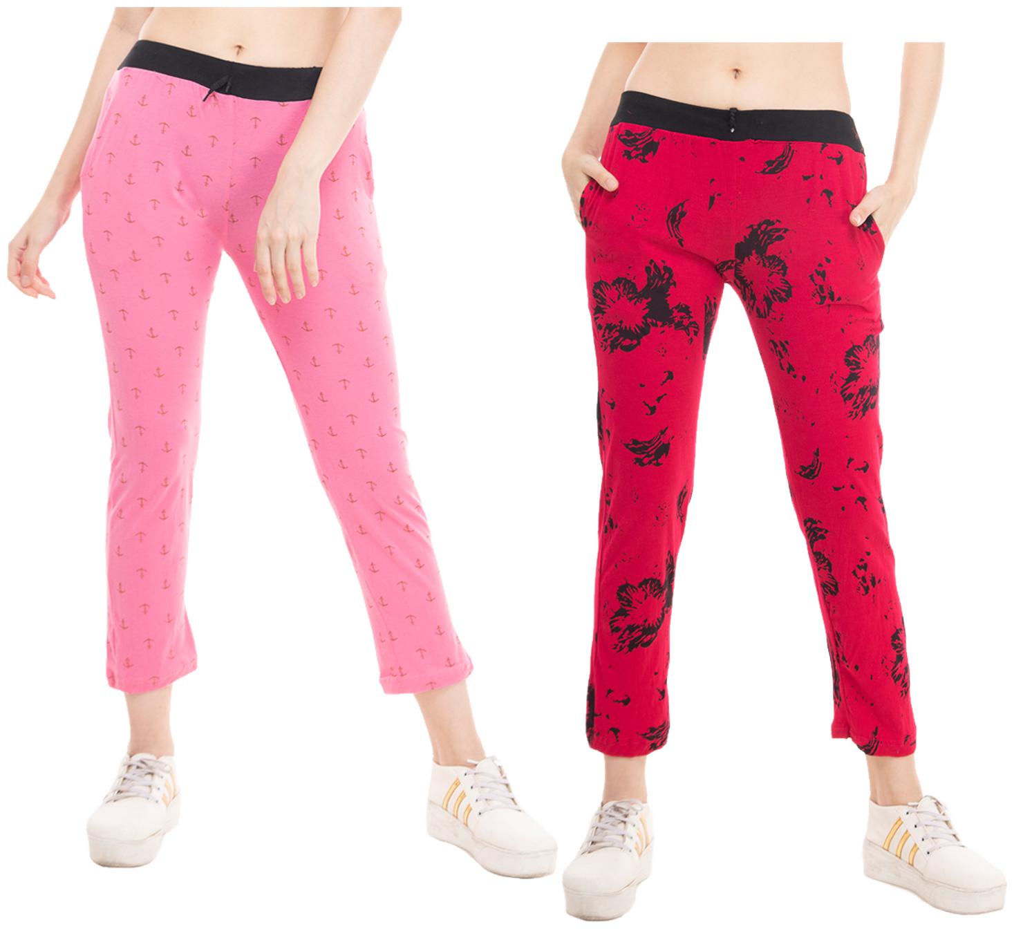

Kavya Women Regular fit Cotton Printed Track pants - Pink Red