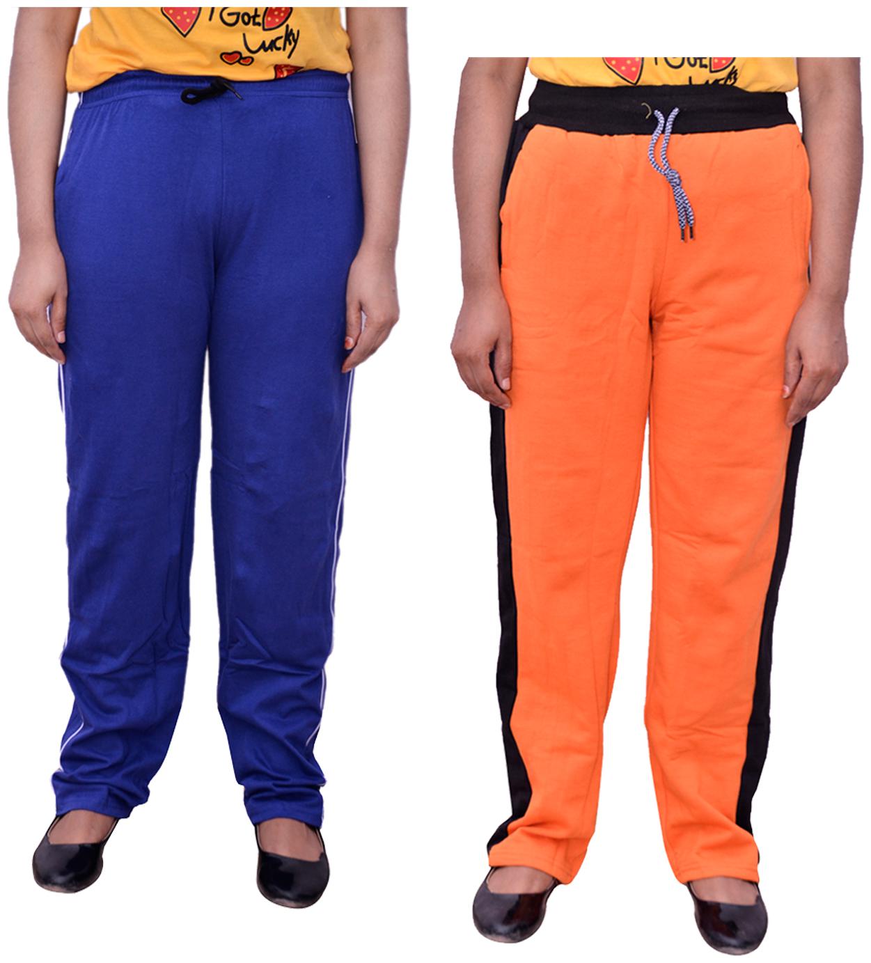 

Kavya Women Regular fit Cotton Solid Track pants - Orange Blue