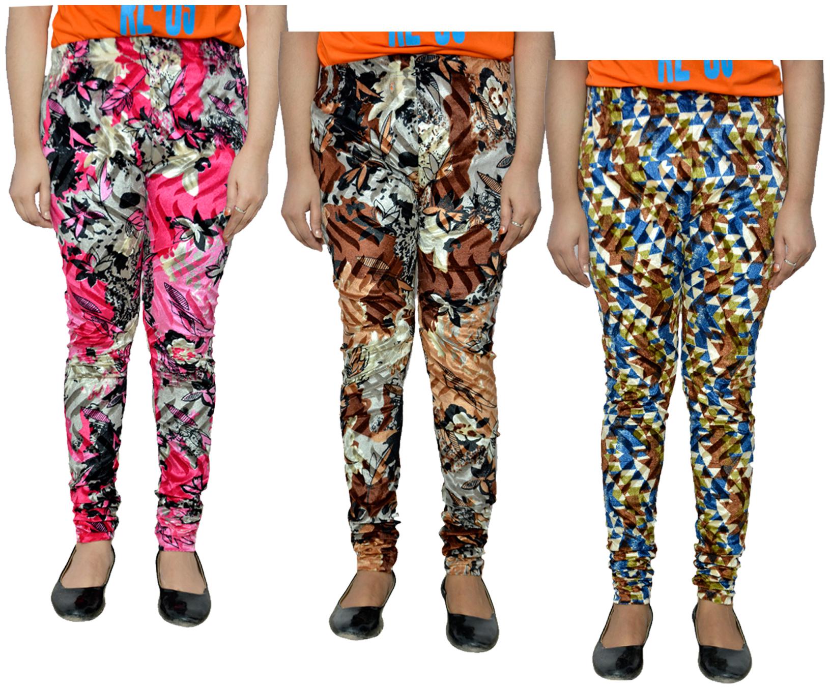 

KAVYA Women Printed Velvet Leggings for Winters (Pack Of 3) Multi color
