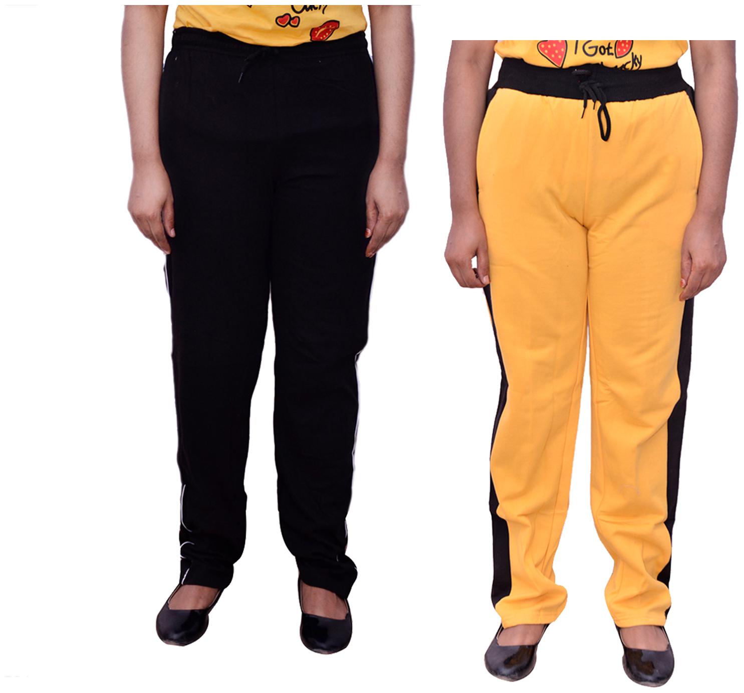 

Kavya Women Regular fit Cotton Solid Track pants - Yellow Black