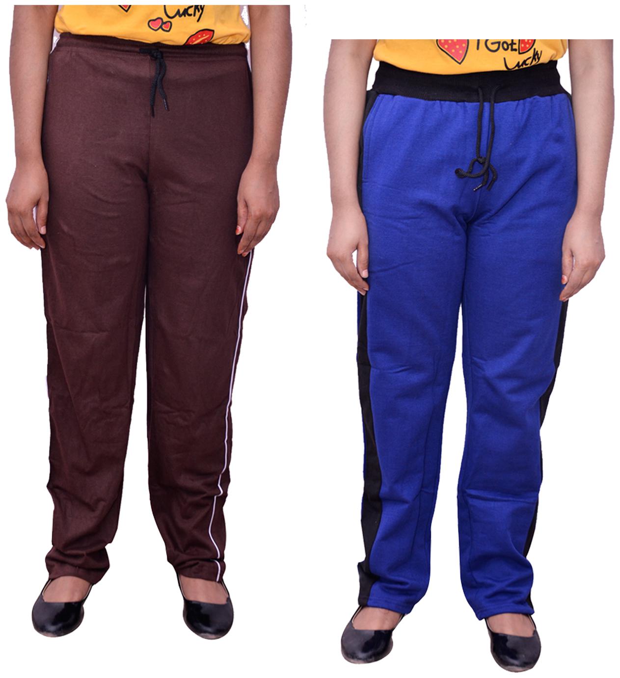 

Kavya Women Regular fit Cotton Solid Track pants - Blue Brown