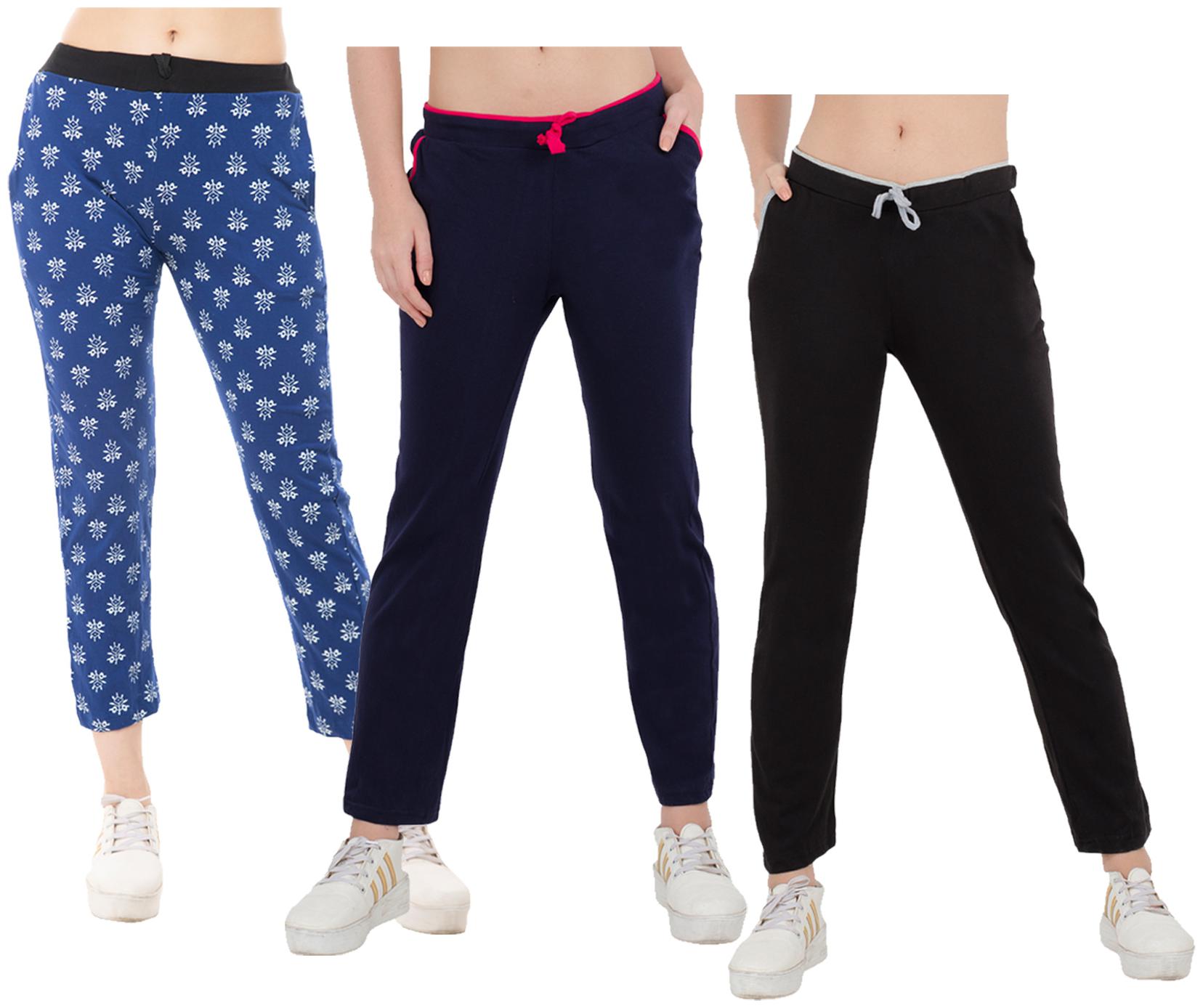 

Kavya Women Regular fit Cotton Solid Track pants - Blue Black