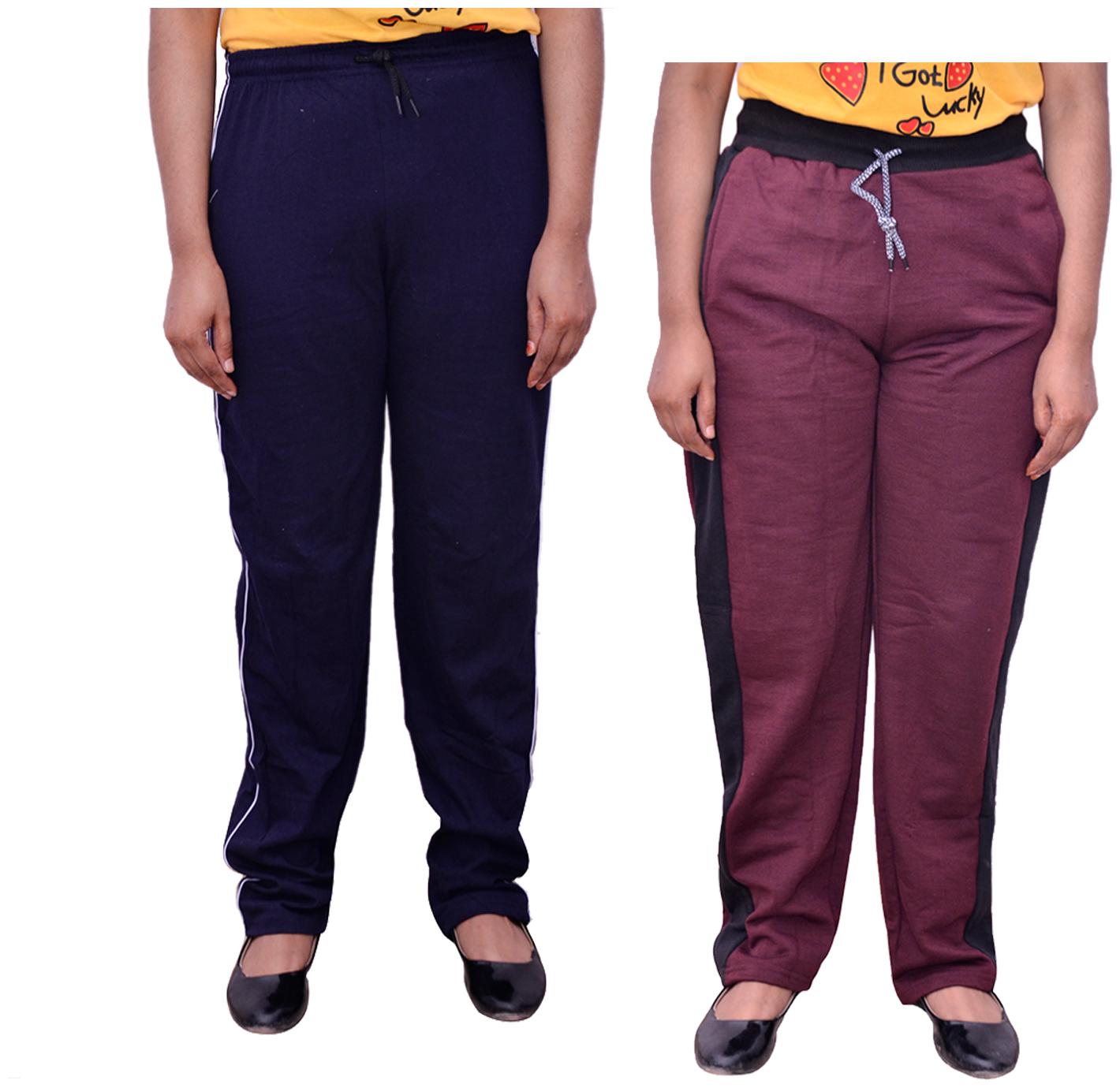 

Kavya Women Regular fit Cotton Solid Track pants - Maroon Blue