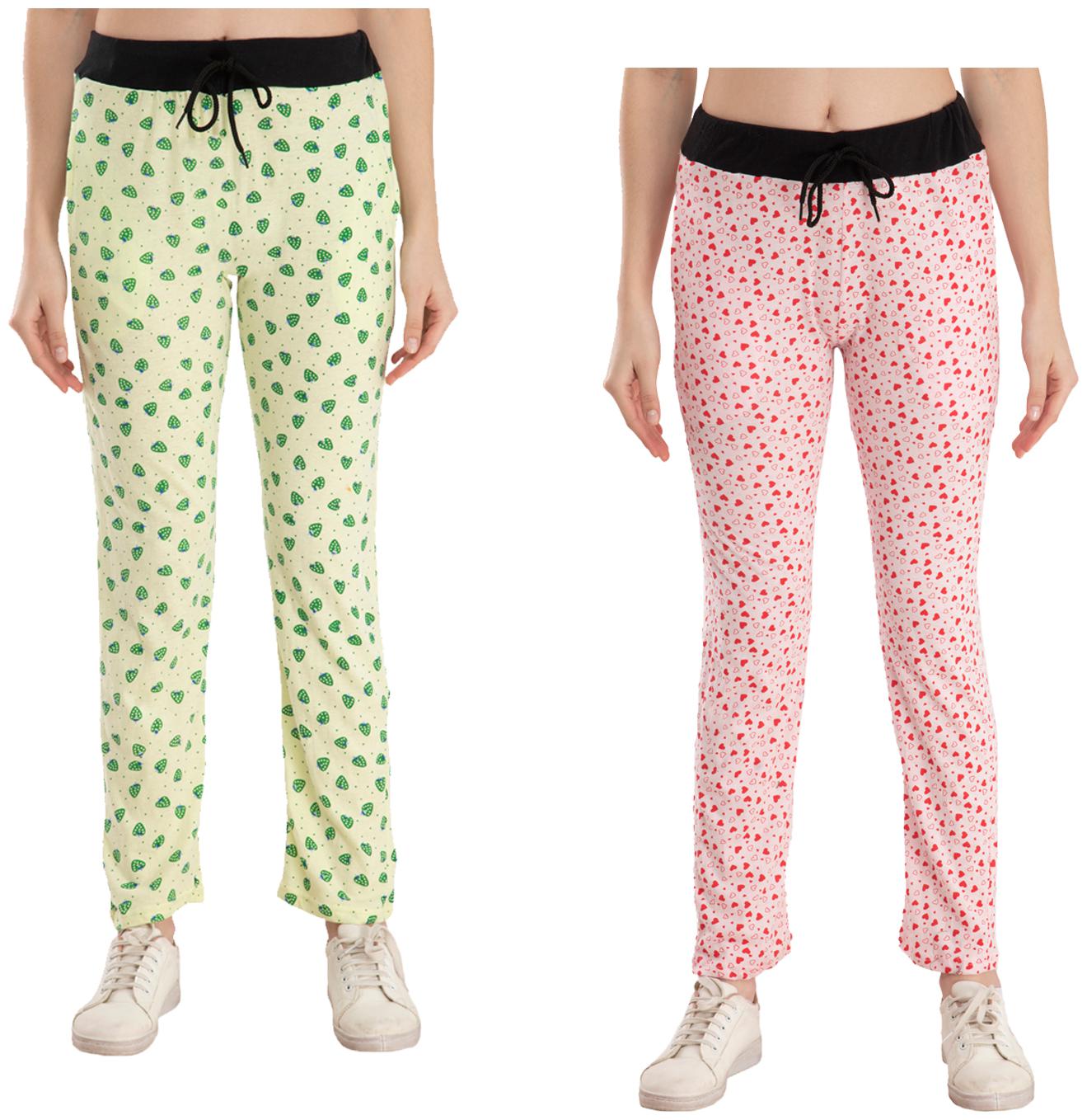 

Kavya Women Regular fit Cotton Printed Track pants - Green Pink